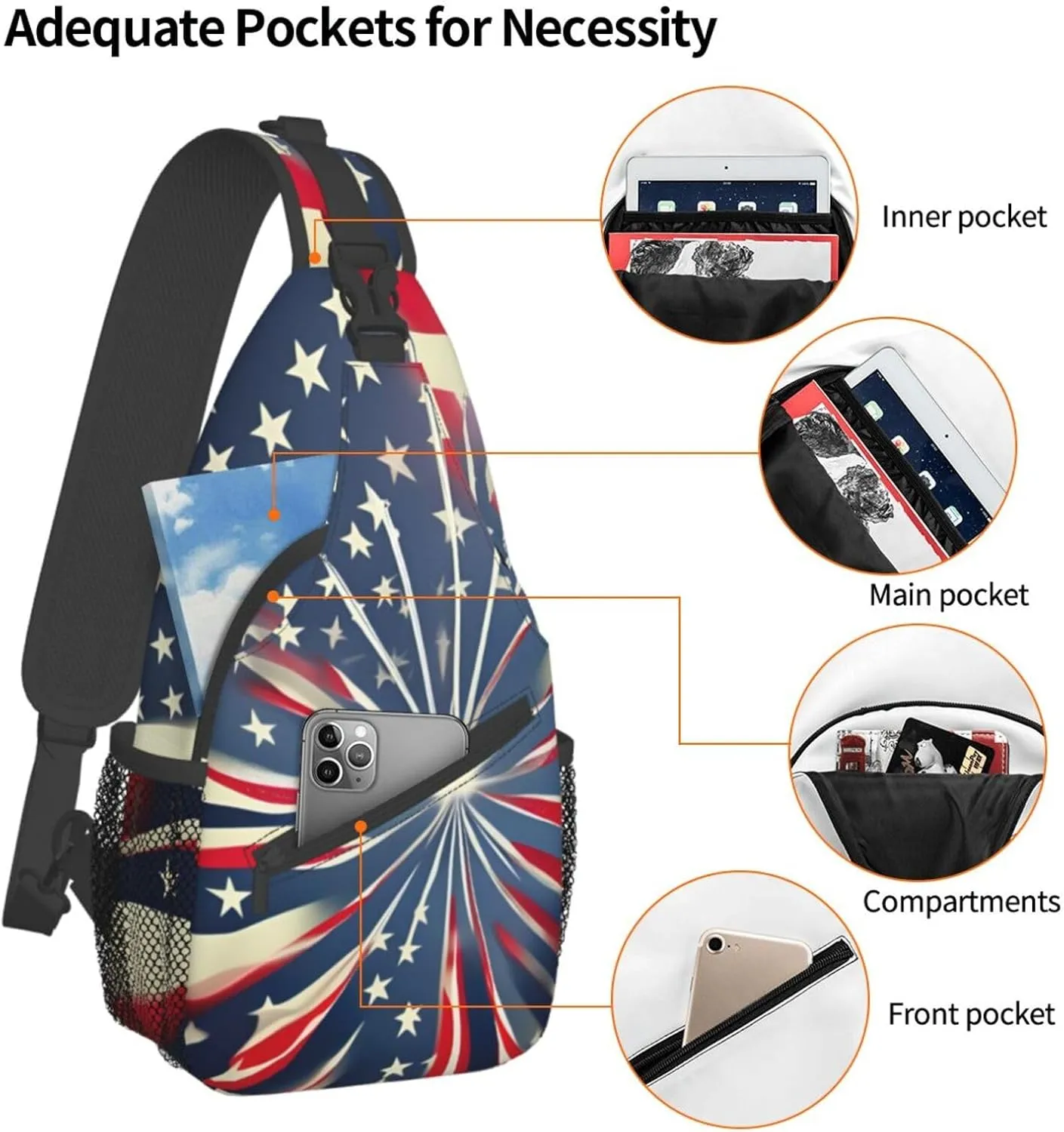 Black And Gold Flowers Crossbody Bag Chest Shoulder Bag Small Casual Backpack Suitable For Women Men Hiking