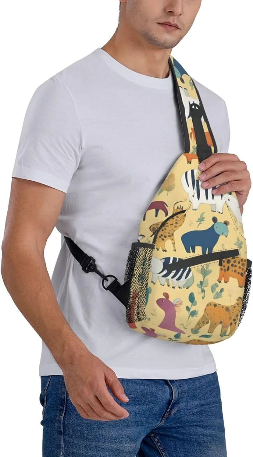 Black And Gold Flowers Crossbody Bag Chest Shoulder Bag Small Casual Backpack Suitable For Women Men Hiking