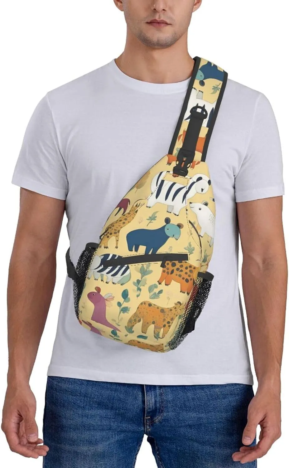 Black And Gold Flowers Crossbody Bag Chest Shoulder Bag Small Casual Backpack Suitable For Women Men Hiking