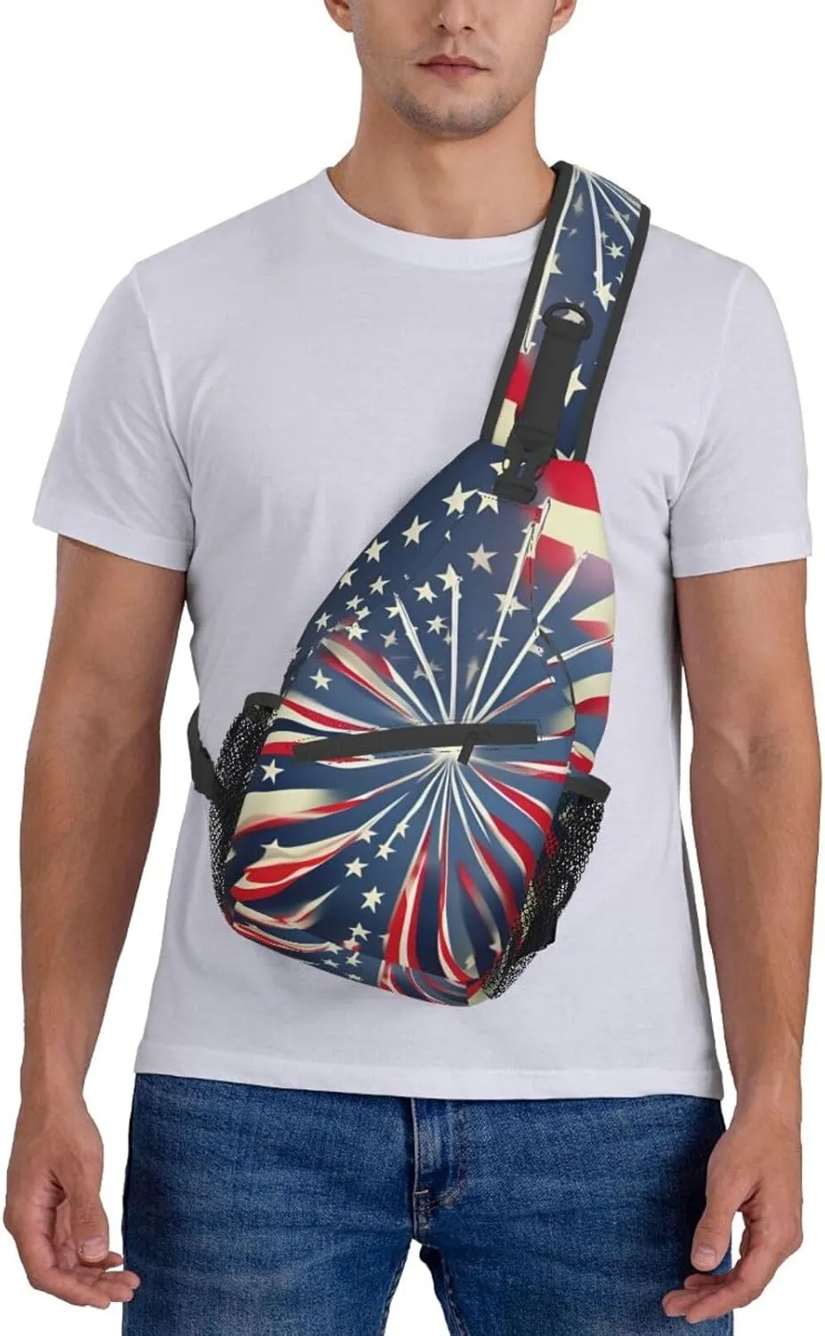Black And Gold Flowers Crossbody Bag Chest Shoulder Bag Small Casual Backpack Suitable For Women Men Hiking