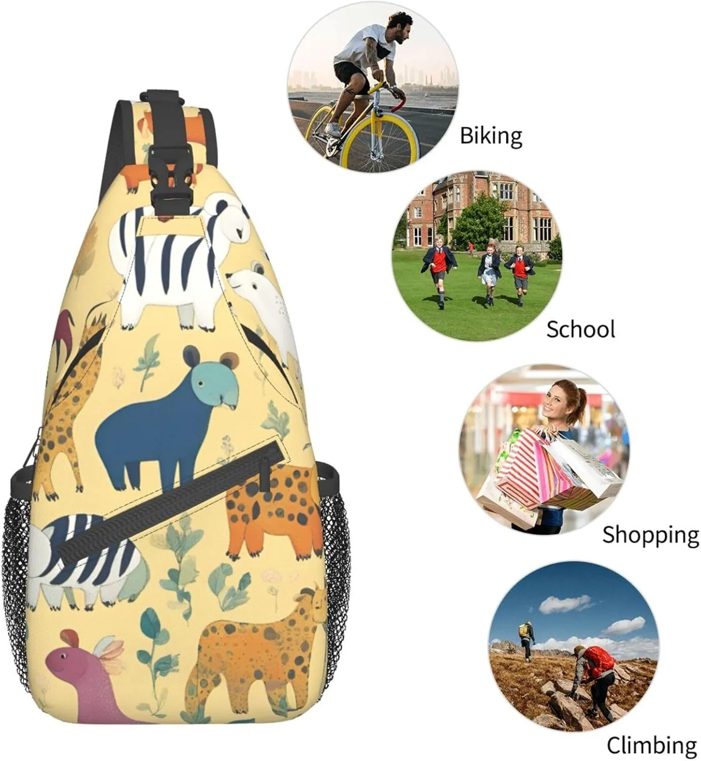 Black And Gold Flowers Crossbody Bag Chest Shoulder Bag Small Casual Backpack Suitable For Women Men Hiking