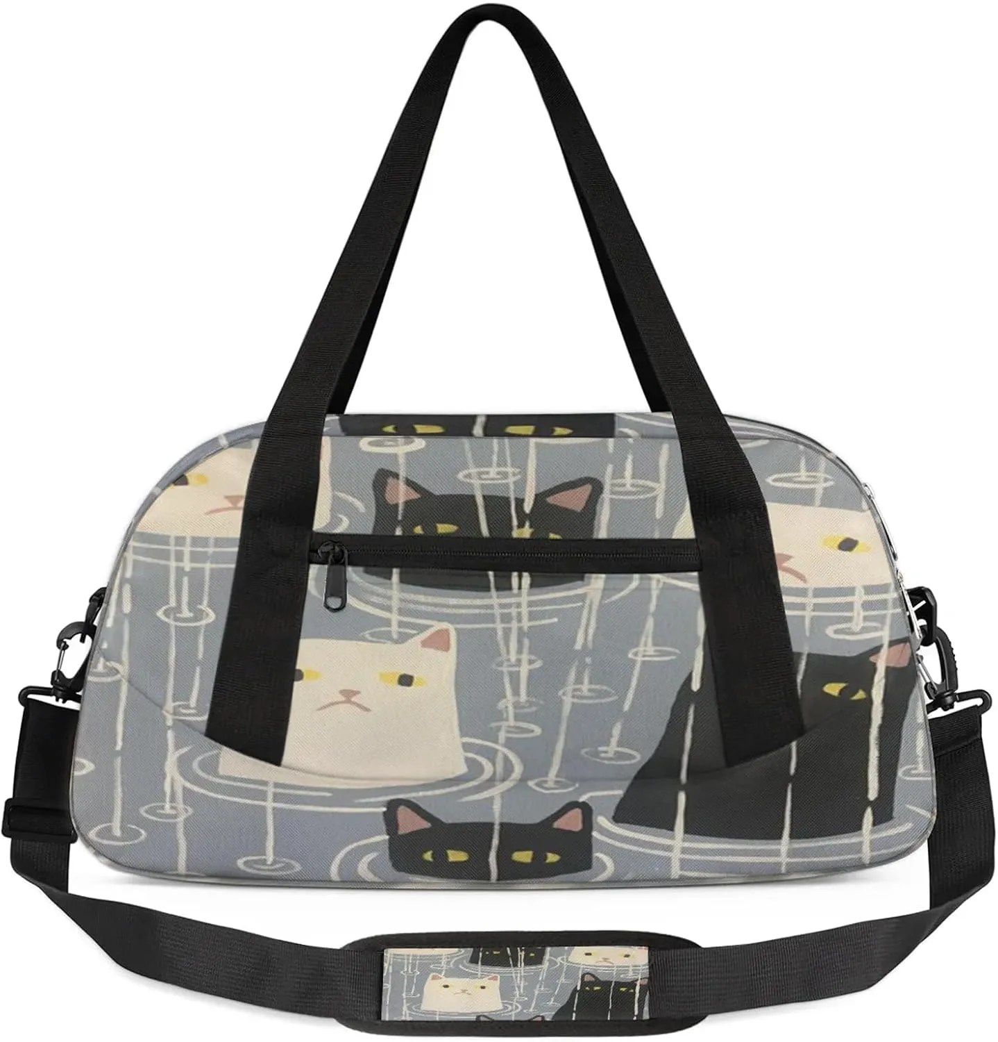 Black And White Cat Print Kids Duffel Bag Lightweight Waterproof Sports Gym Bag with Front Zipper Pocket Foldable Weekender Overnight Bag for School Practice Gymnastic Ballet