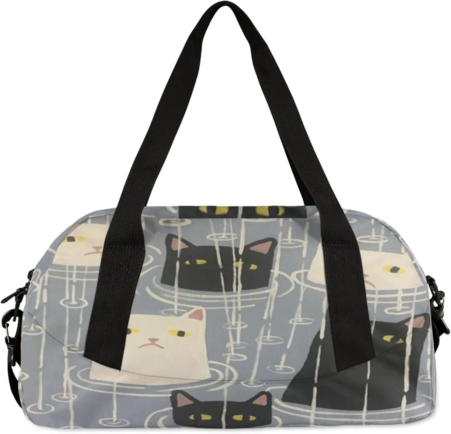 Black And White Cat Print Kids Duffel Bag Lightweight Waterproof Sports Gym Bag with Front Zipper Pocket Foldable Weekender Overnight Bag for School Practice Gymnastic Ballet