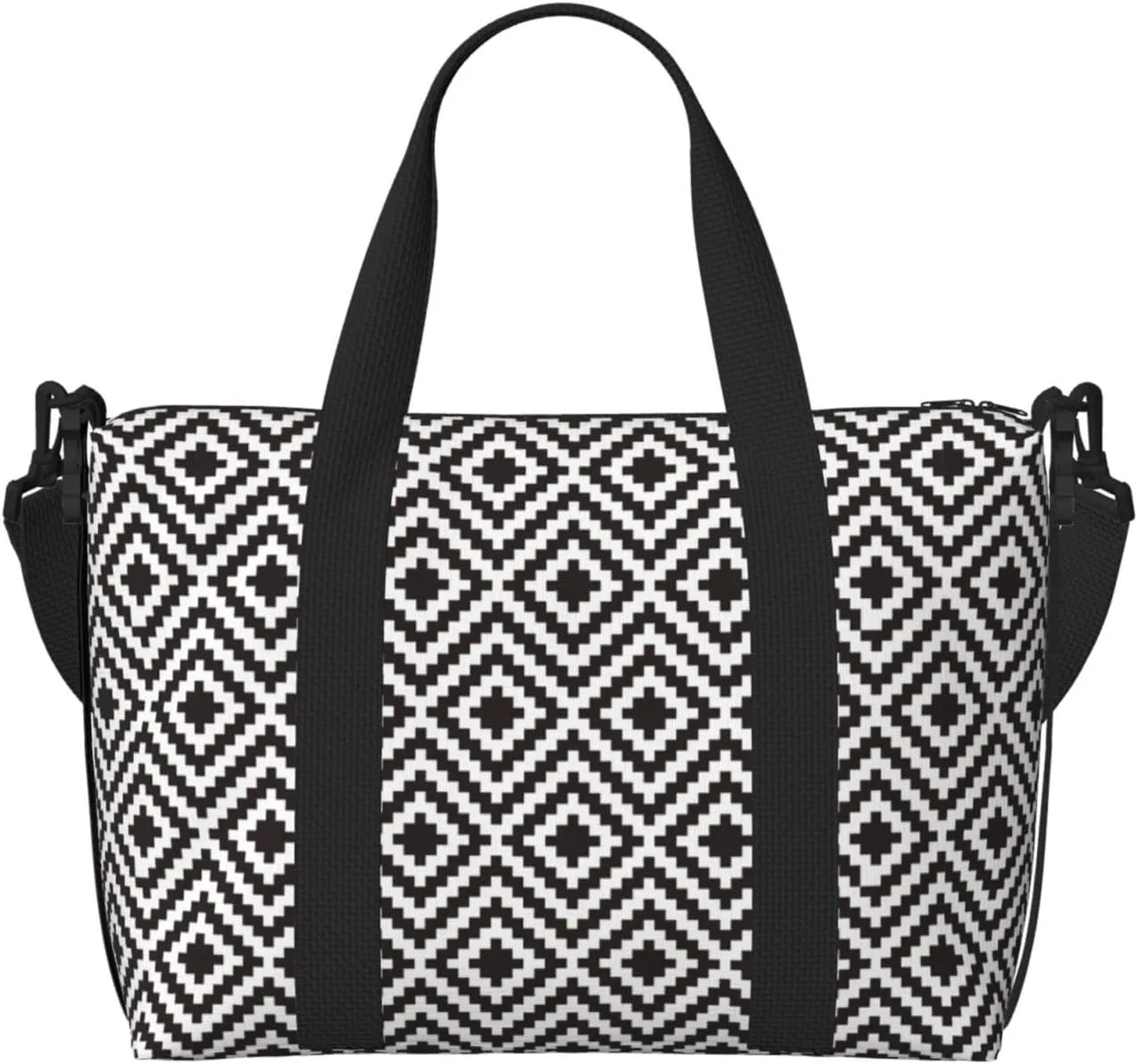 Black and White Geometric Travel Bag for Women Men Weekender Bags Carry on Overnight Bag Tote Bag Yoga Gym Bag for Gym, Work, Weekend, Travel, Personal Items