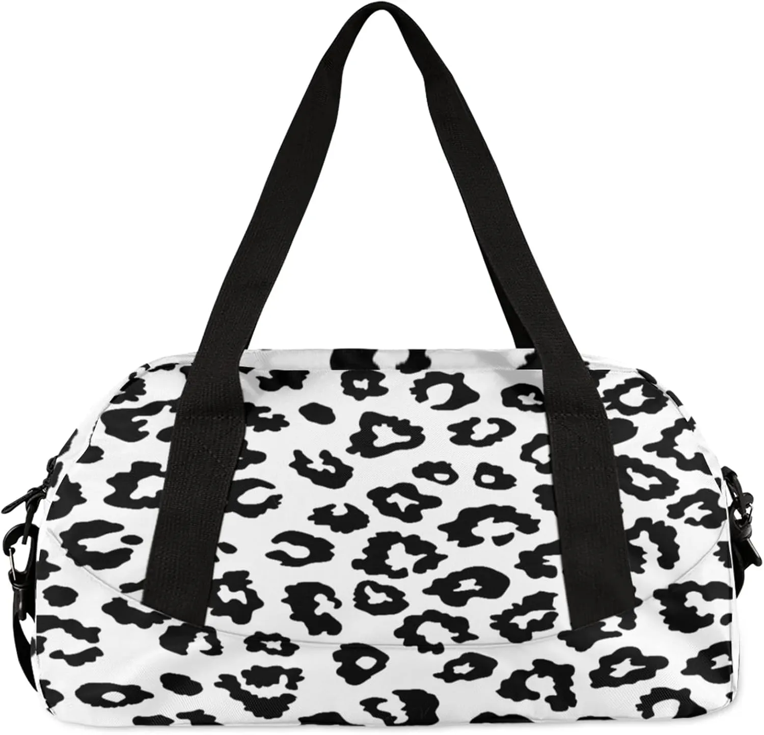 Black And White Leopard Print Kids Duffel Bag Lightweight Waterproof Sports Gym Bag with Front Zipper Pocket Foldable Weekender Overnight Bag for School Practice Gymnastic Ballet