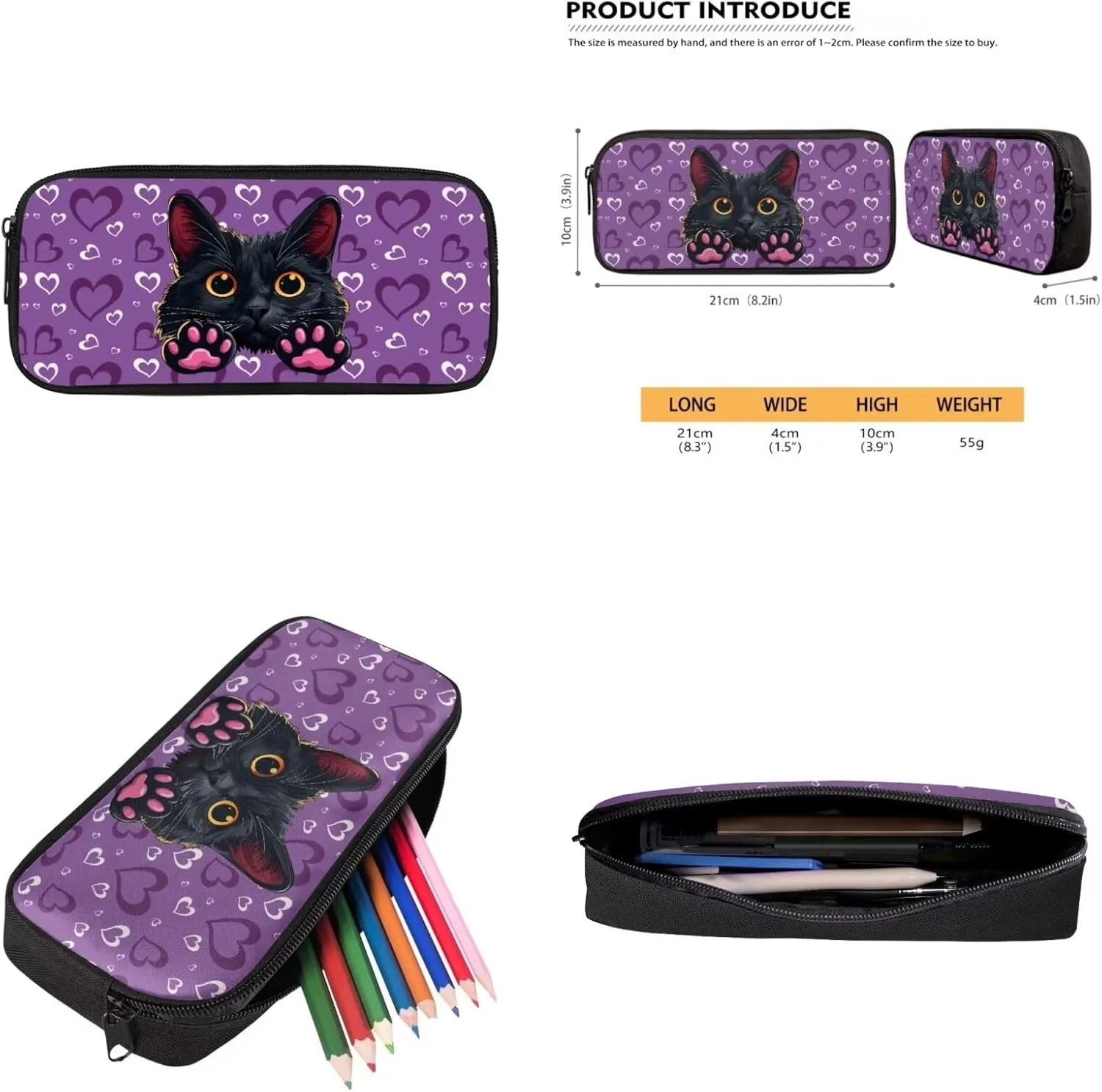 Black Cat Backpack and Lunch Box Set for Girls Boys Teens Toddlers with Small Pencil Case Kawaii Keychain Water Resistant Girls Bookbag Back To School Bags Cute and Stylish Appearance