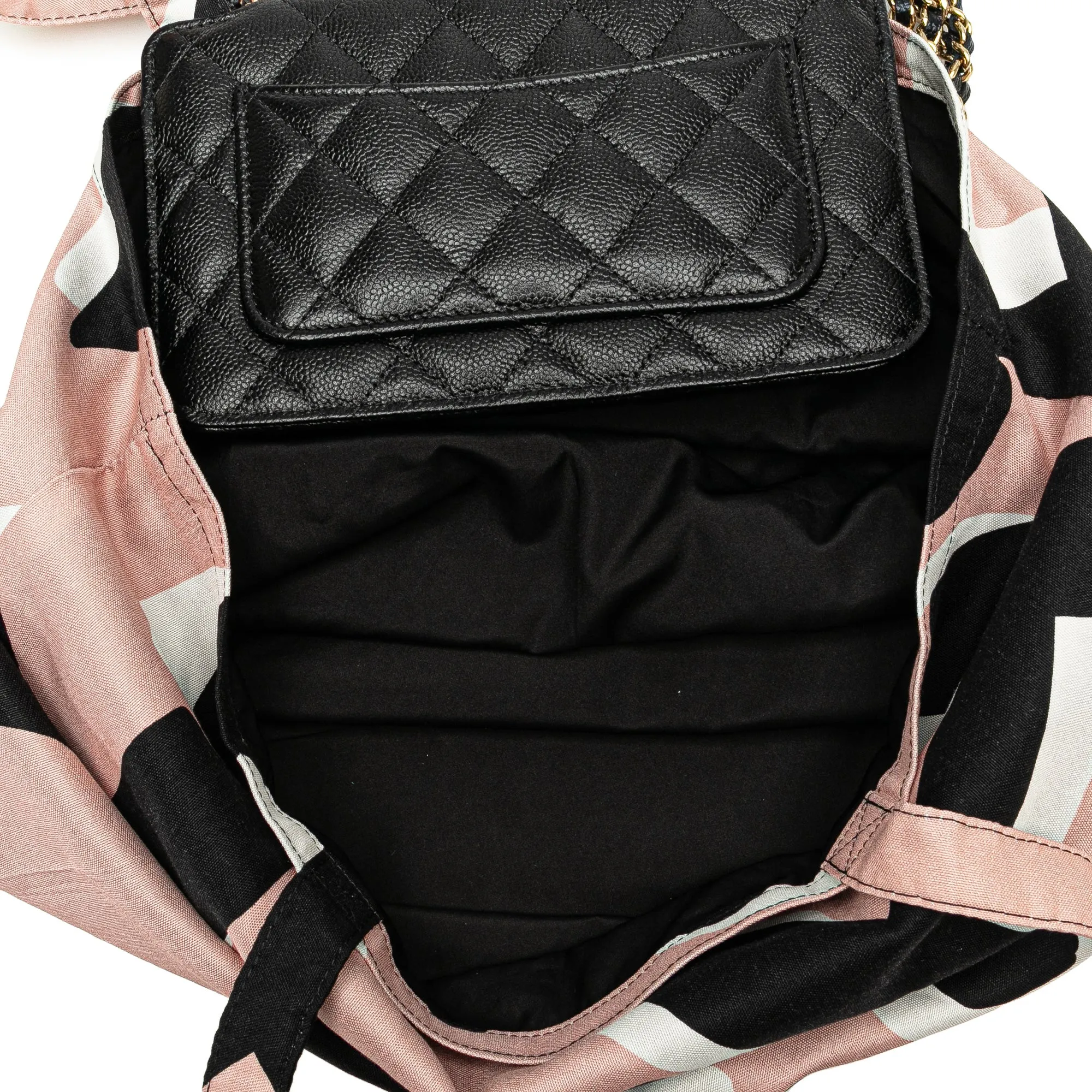 Black Chanel Nylon Graffiti Foldable Shopping Tote in Caviar Flap