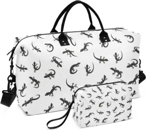Black Gecko Silhouettes Lizard Duffel Bag for Gym Yoga Weekender Overnight Quilting Travel Bag Set