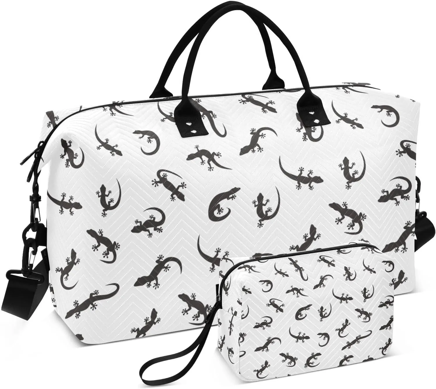 Black Gecko Silhouettes Lizard Duffel Bag for Gym Yoga Weekender Overnight Quilting Travel Bag Set