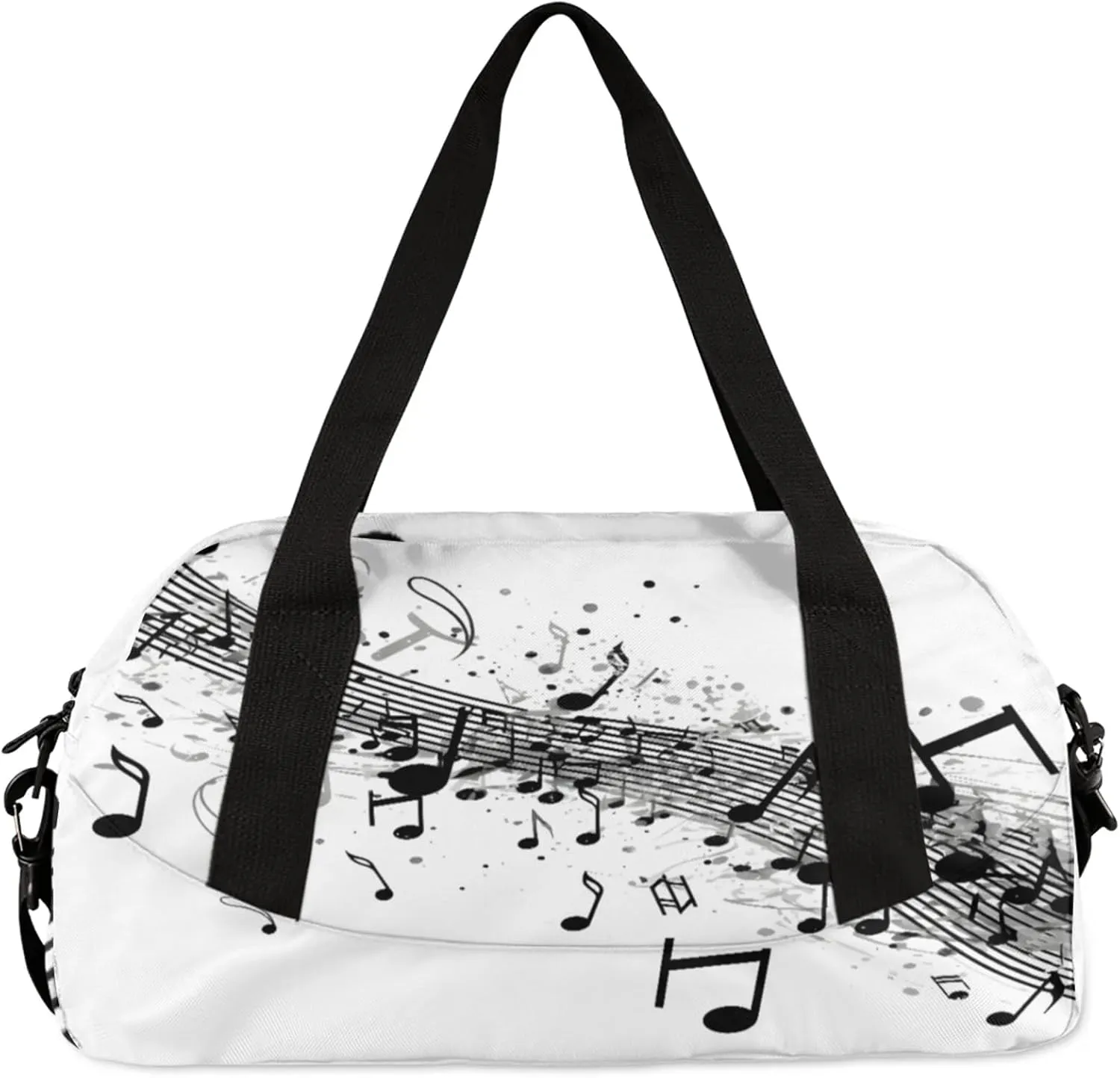 Black Music Note Pattern Kids Duffel Bag Lightweight Waterproof Sports Gym Bag with Front Zipper Pocket Foldable Weekender Overnight Bag for School Practice Gymnastic Ballet