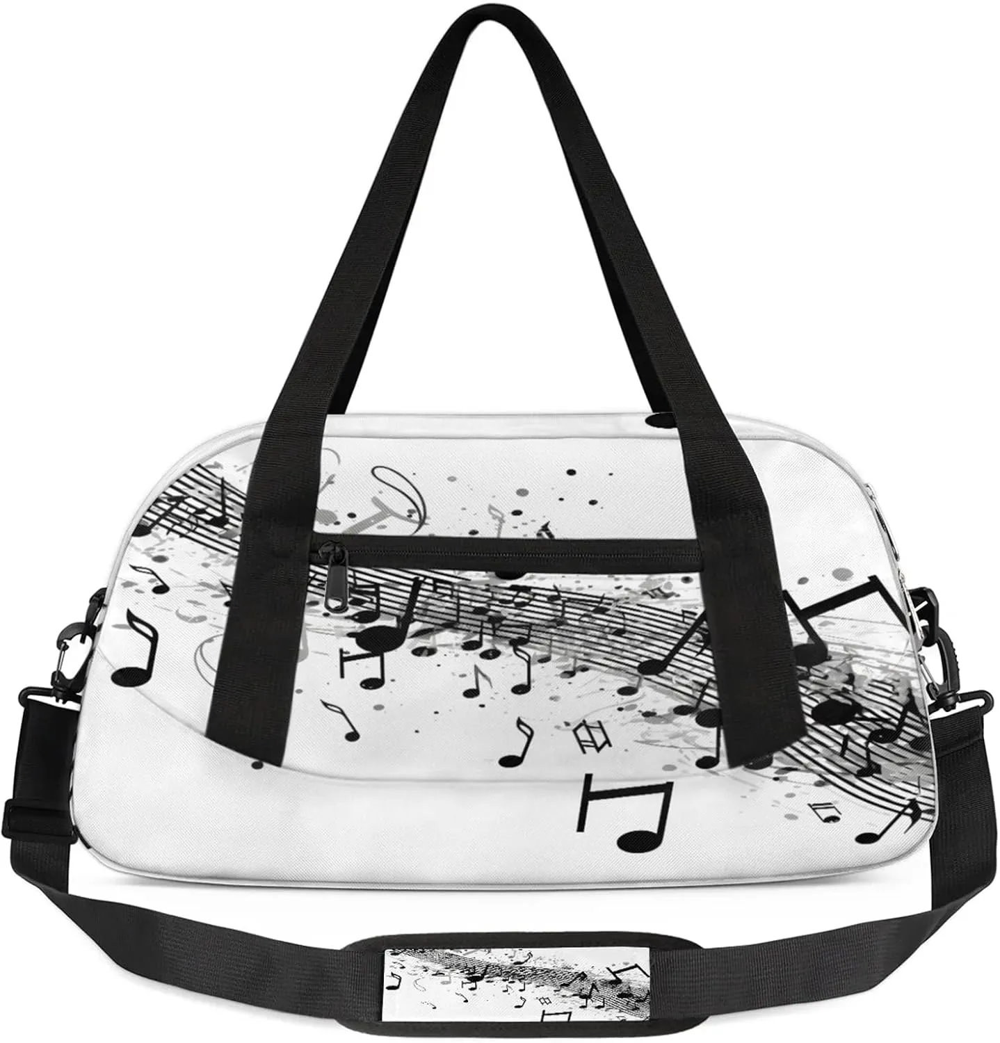 Black Music Note Pattern Kids Duffel Bag Lightweight Waterproof Sports Gym Bag with Front Zipper Pocket Foldable Weekender Overnight Bag for School Practice Gymnastic Ballet