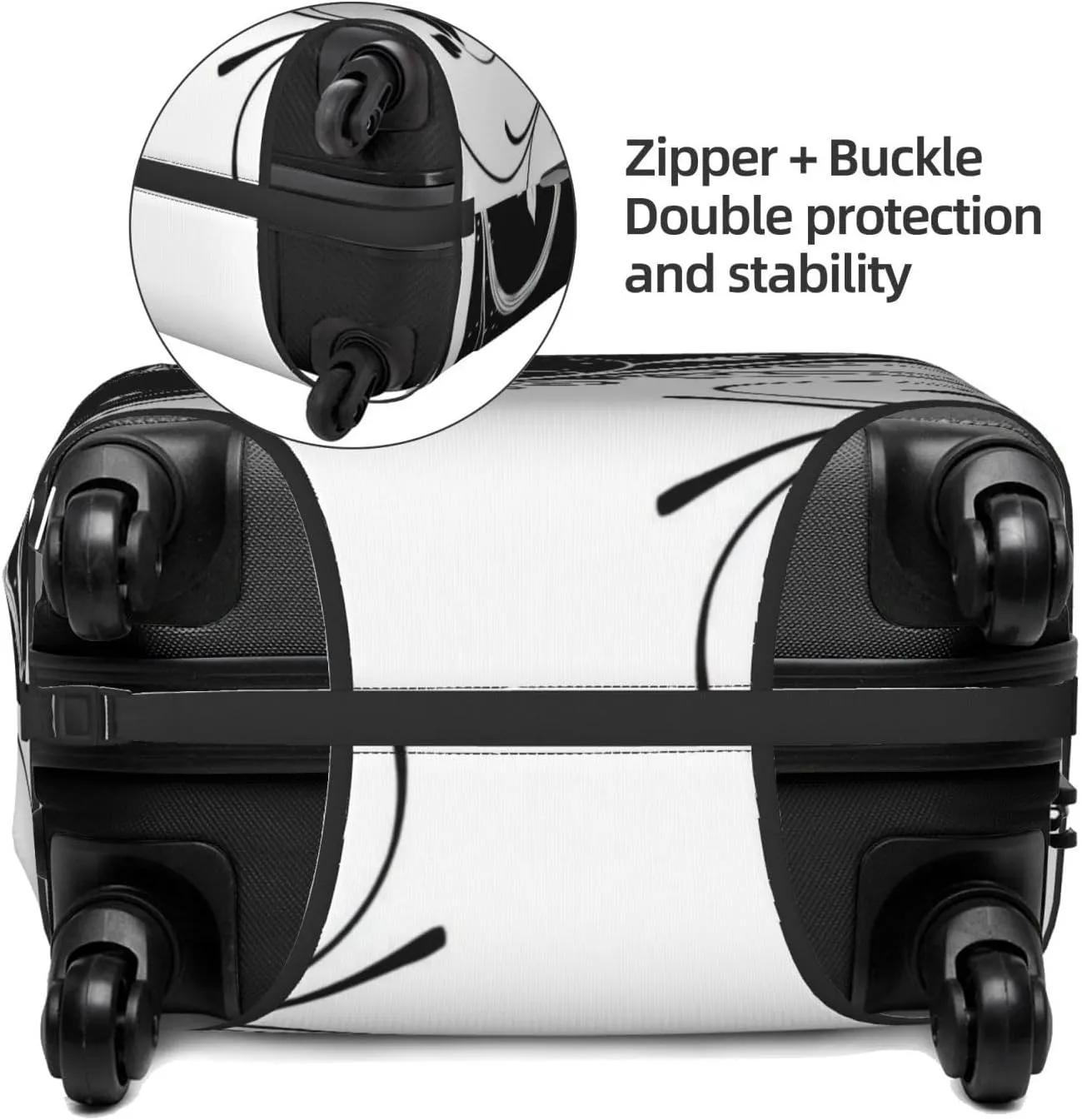 Black White Flower Swirls Travel Luggage Cover Fits 18-32 Inch Luggage, Stretchy Suitcase Cover Protector with Concealed Zipper for Wheeled Suitcase Tsa Approved
