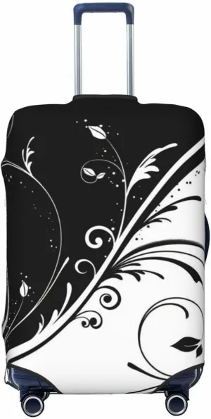 Black White Flower Swirls Travel Luggage Cover Fits 18-32 Inch Luggage, Stretchy Suitcase Cover Protector with Concealed Zipper for Wheeled Suitcase Tsa Approved