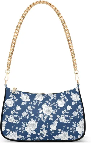 Blue and White Romantic Roses for romantic trendy chain cross body sling bag handbags for women for for traveling