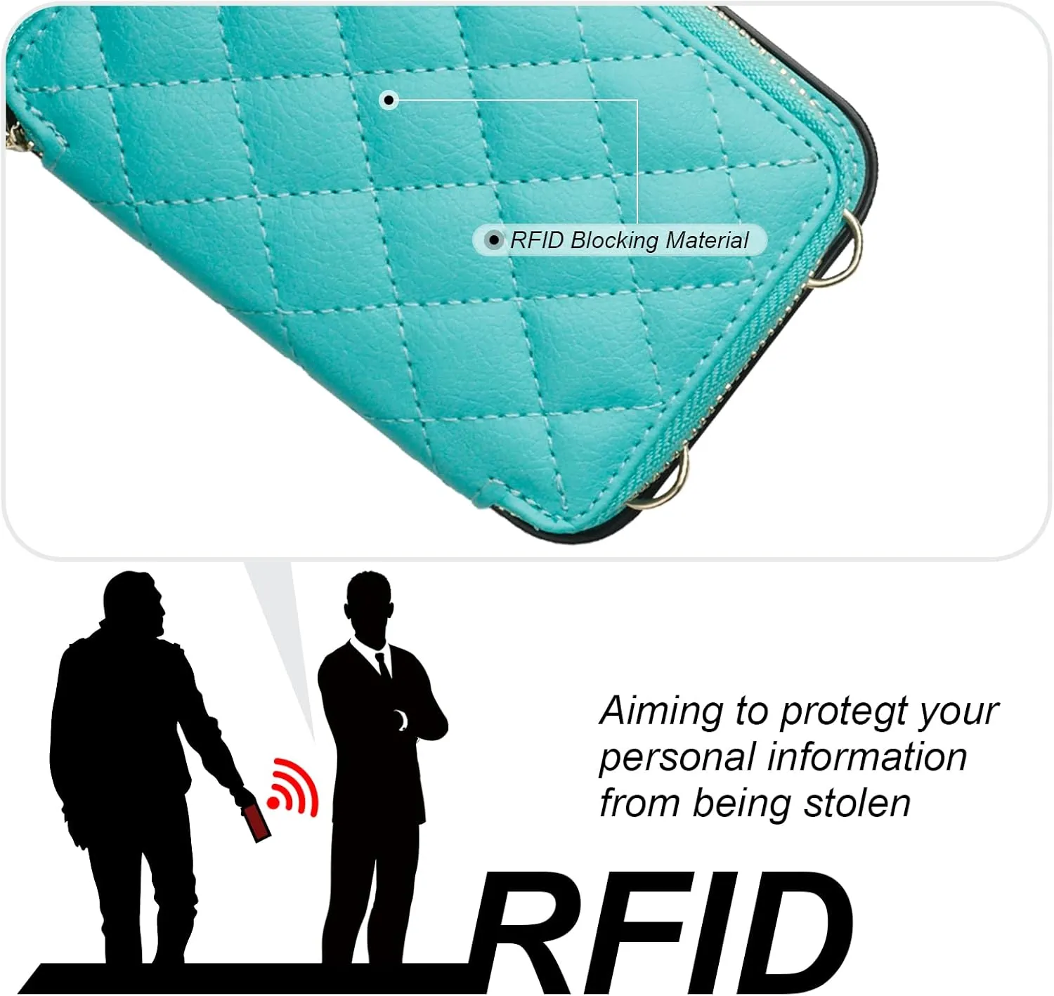 Bocasal Crossbody Wallet Case for iPhone 12 Mini, RFID Blocking PU Leather Zipper Handbag Purse Flip Cover, Kickstand Folio Case with Card Slots Holder Wrist Strap Lanyard 5G 5.4 Inch (Mint Green)