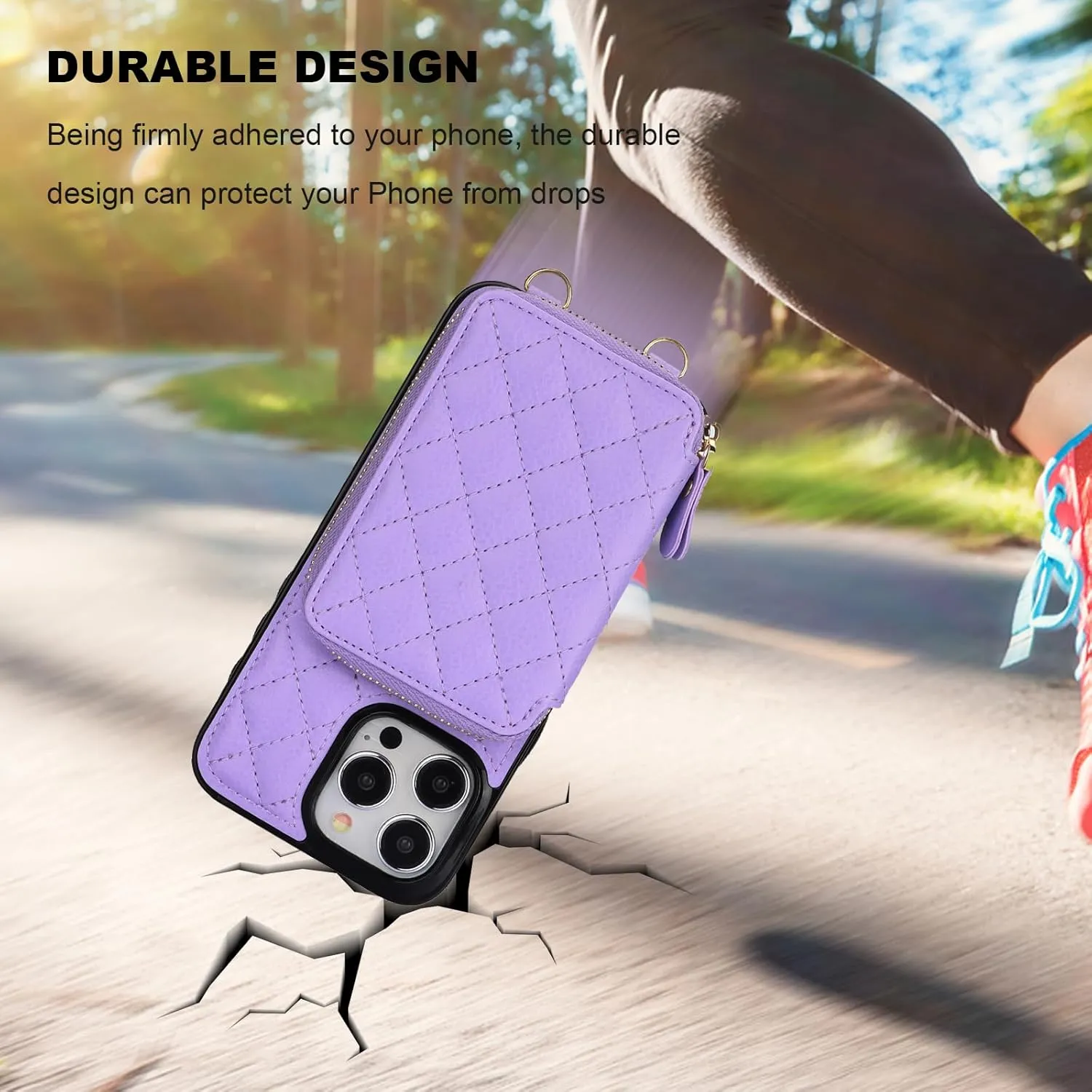 Bocasal Crossbody Wallet Case for iPhone 15 Pro Max, RFID Blocking PU Leather Zipper Handbag Purse Flip Cover, Kickstand Folio Case with Card Slots Holder Wrist Strap Lanyard 5G 6.7 Inch (Purple)