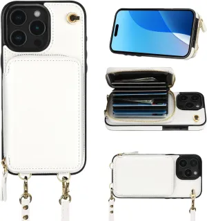 Bocasal Crossbody Wallet Case for iPhone 16 Pro Max, RFID Blocking Leather Purse Case with Card Holder, Protective Handbag Flip Cover with Zipper Wrist Strap Lanyard for Women 5G 6.9 Inch (White)