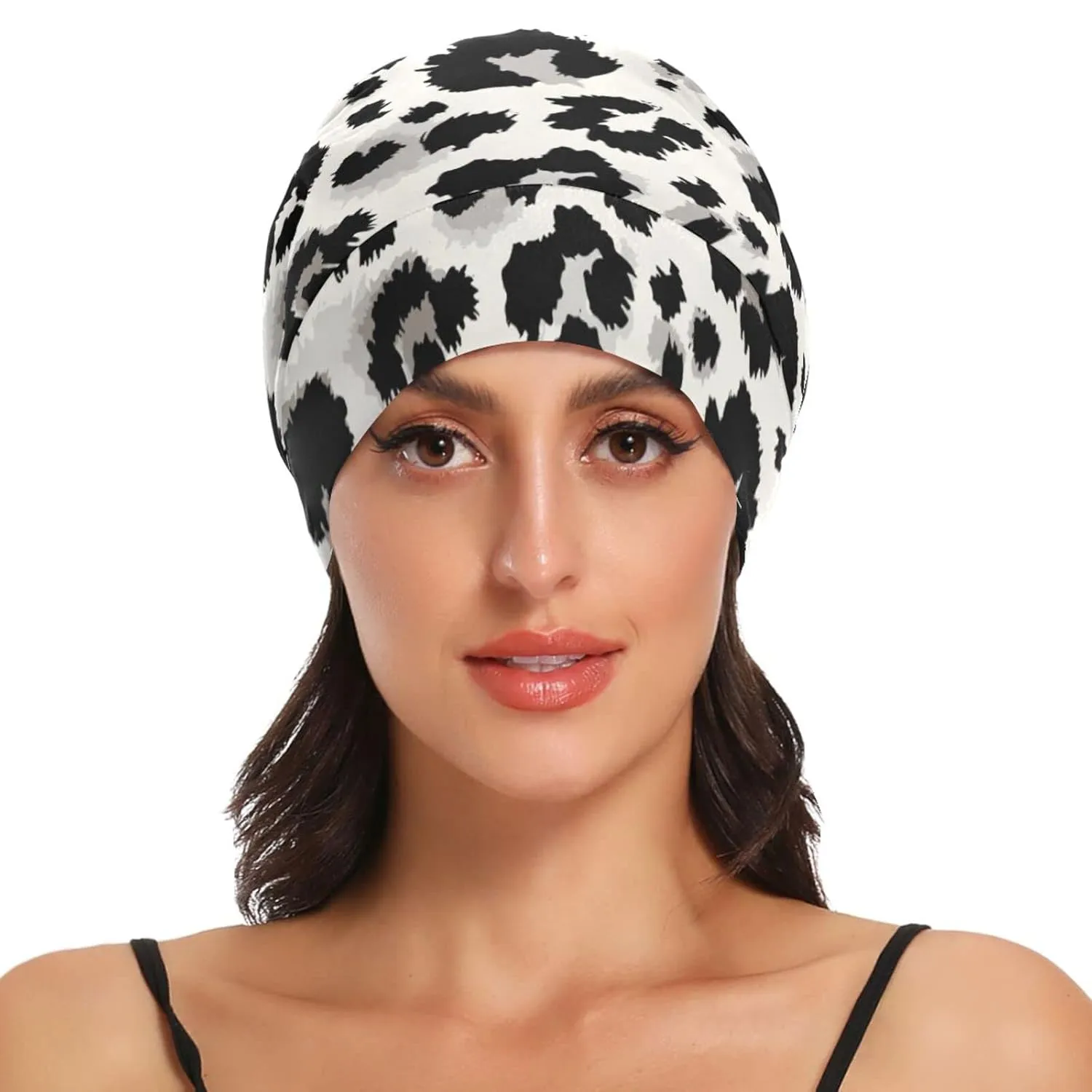 Bonnet Sleep Cap Hair Wrap Cover for Sleeping Satin Lined Head Wrap Nurse Cap Night Cap Slouchy Beanie for Men Women Animal Print Leopard