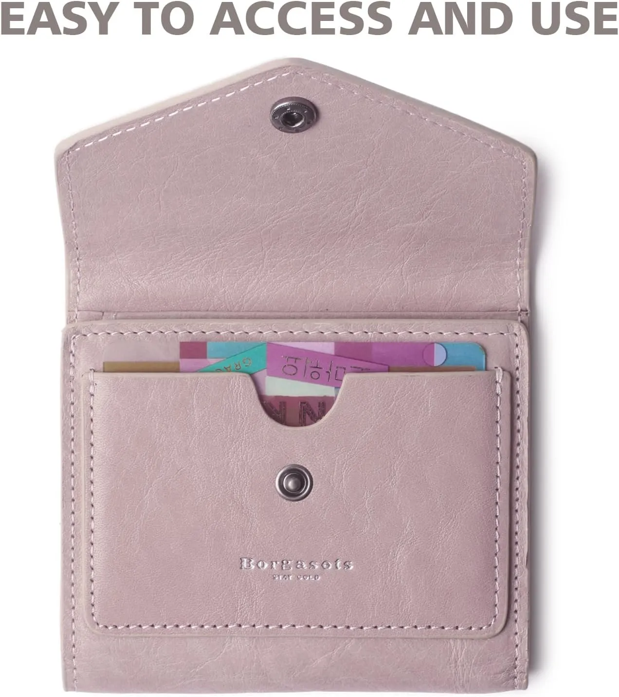 Borgasets Small Wallet for Women Genuine Leather RFID Blocking Card Holder Organizer Pocket Compact Bifold Ladies Mini Purse