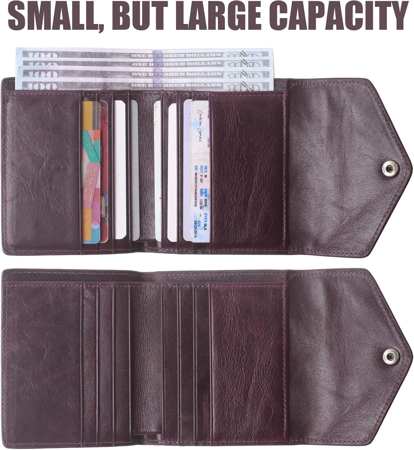Borgasets Small Wallet for Women Genuine Leather RFID Blocking Card Holder Organizer Pocket Compact Bifold Ladies Mini Purse