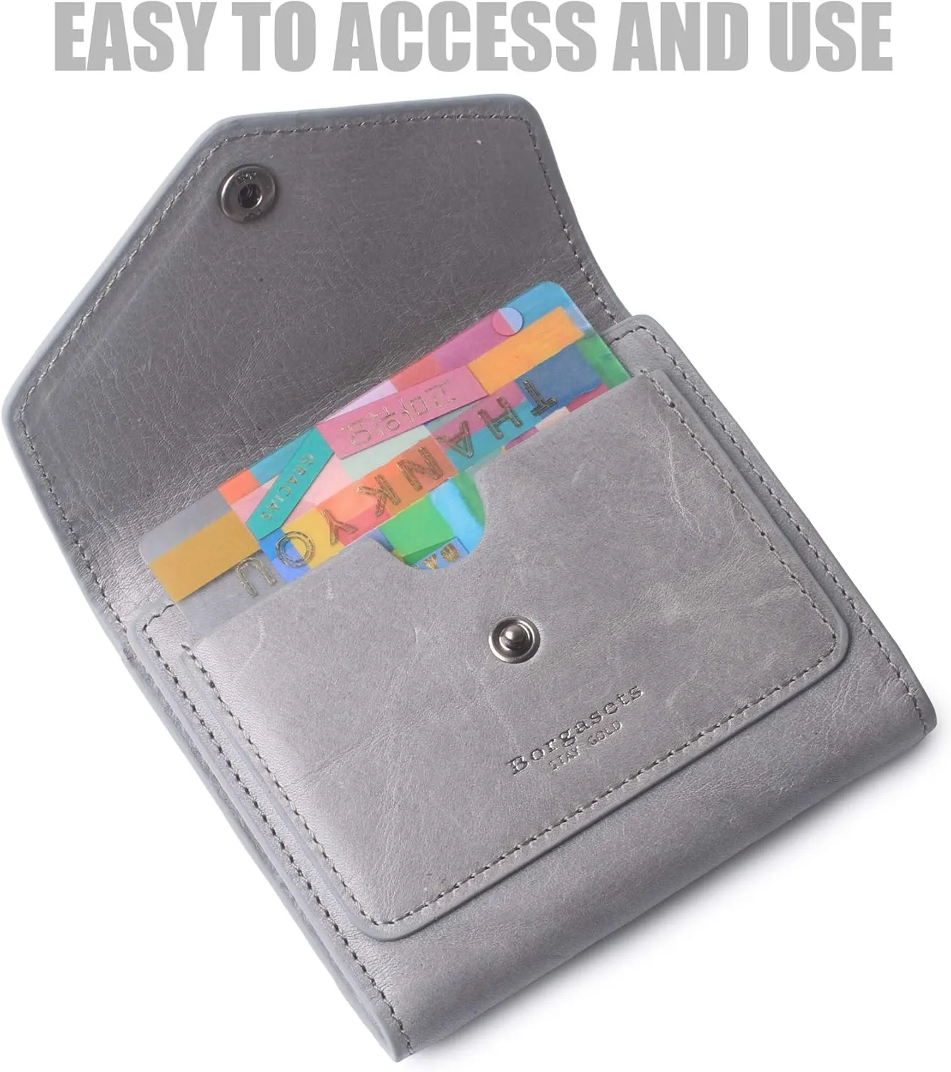 Borgasets Small Wallet for Women Genuine Leather RFID Blocking Card Holder Organizer Pocket Compact Bifold Ladies Mini Purse