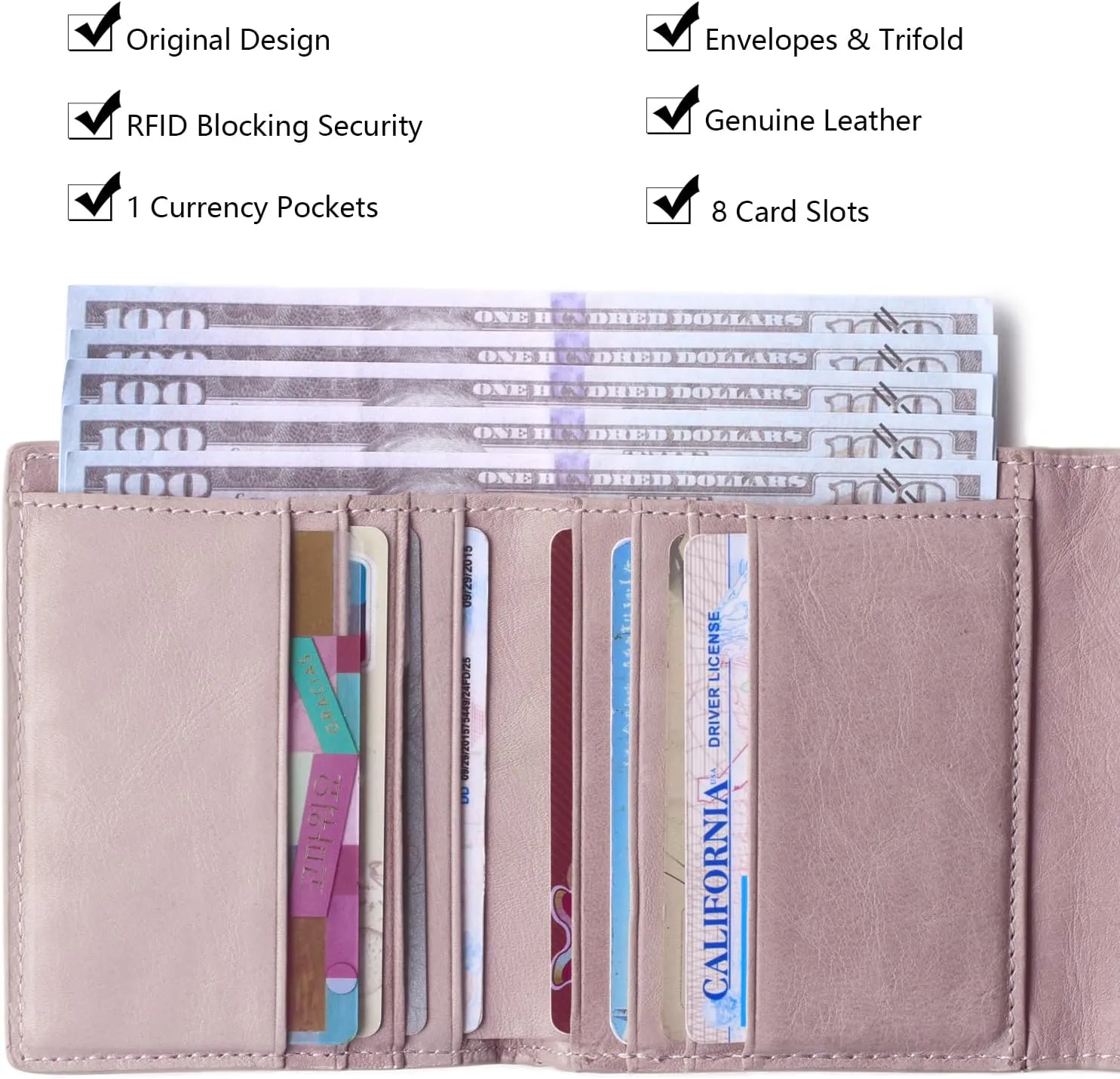 Borgasets Small Wallet for Women Genuine Leather RFID Blocking Card Holder Organizer Pocket Compact Bifold Ladies Mini Purse
