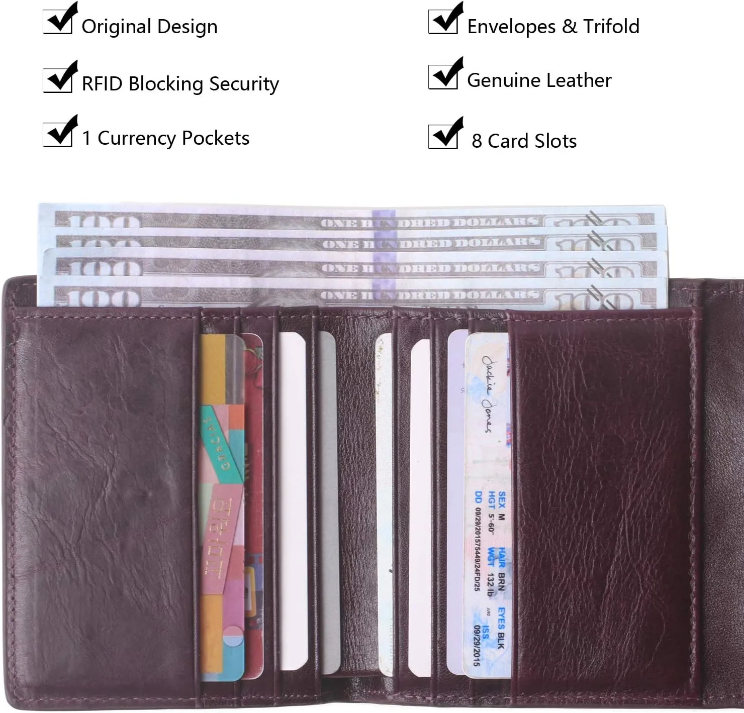 Borgasets Small Wallet for Women Genuine Leather RFID Blocking Card Holder Organizer Pocket Compact Bifold Ladies Mini Purse