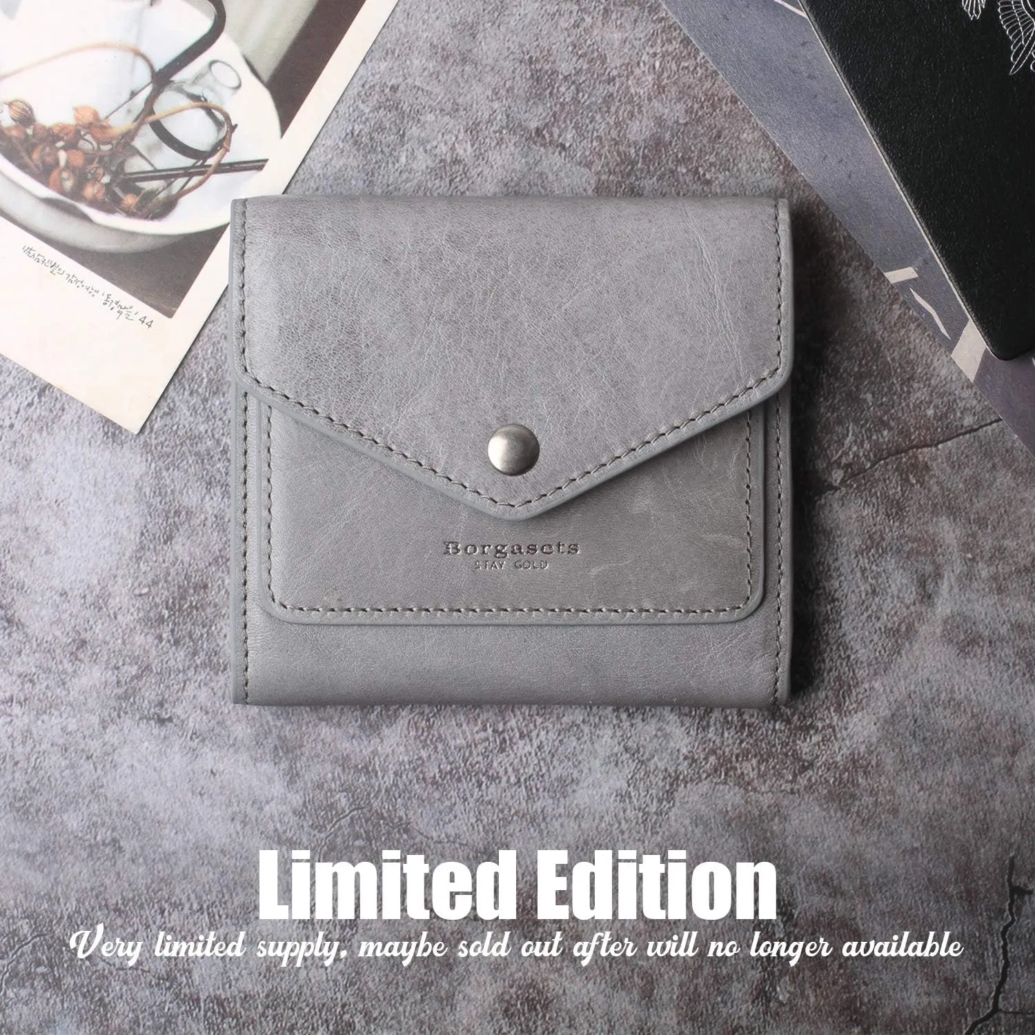 Borgasets Small Wallet for Women Genuine Leather RFID Blocking Card Holder Organizer Pocket Compact Bifold Ladies Mini Purse