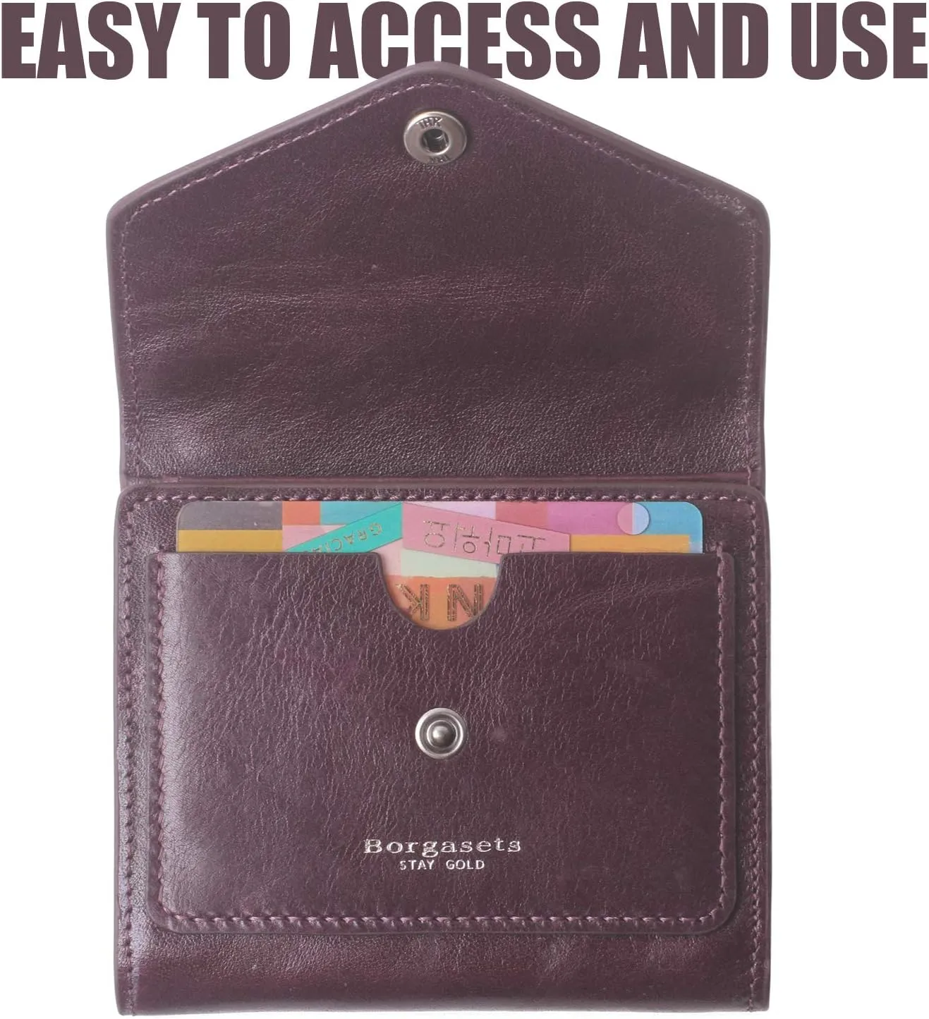 Borgasets Small Wallet for Women Genuine Leather RFID Blocking Card Holder Organizer Pocket Compact Bifold Ladies Mini Purse