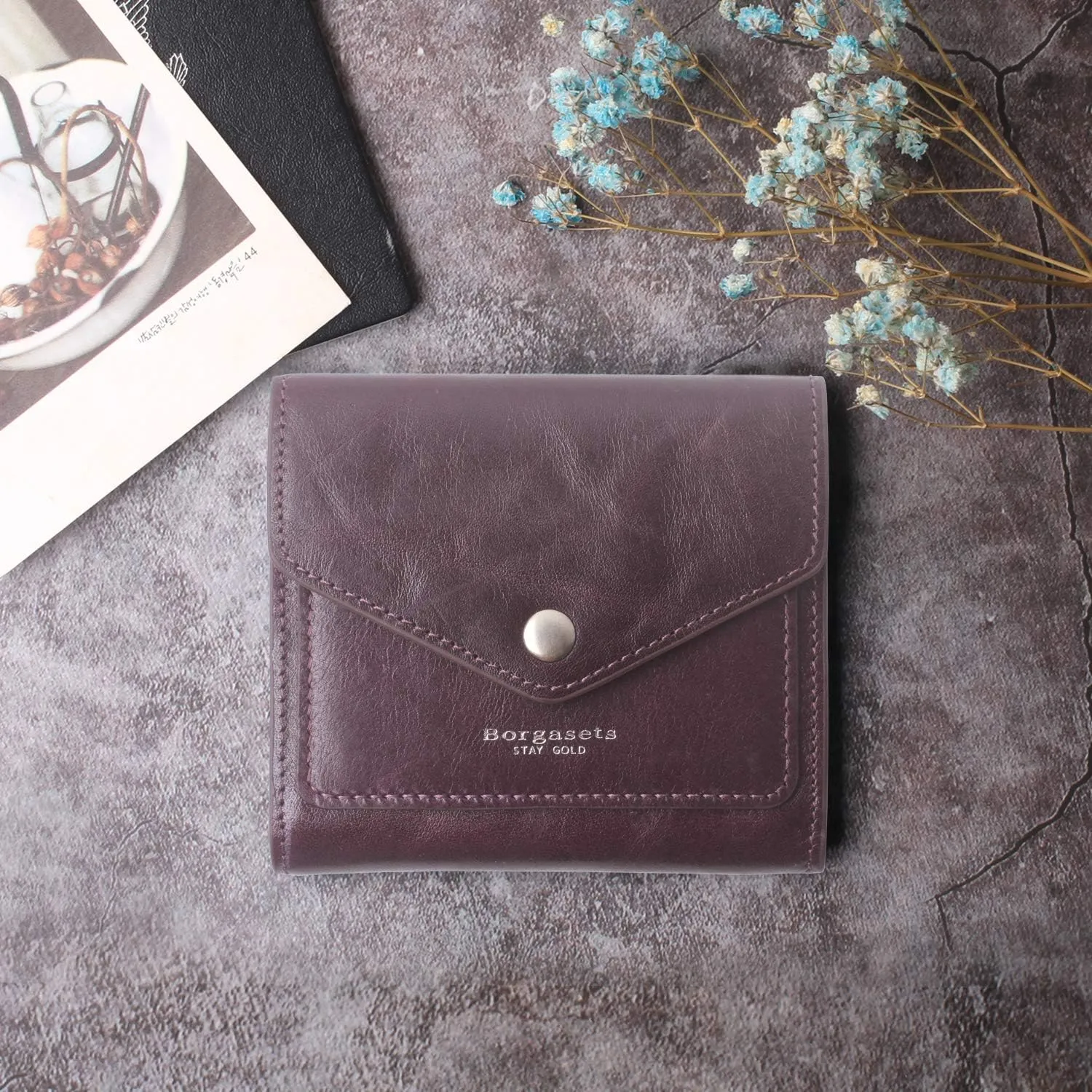 Borgasets Small Wallet for Women Genuine Leather RFID Blocking Card Holder Organizer Pocket Compact Bifold Ladies Mini Purse