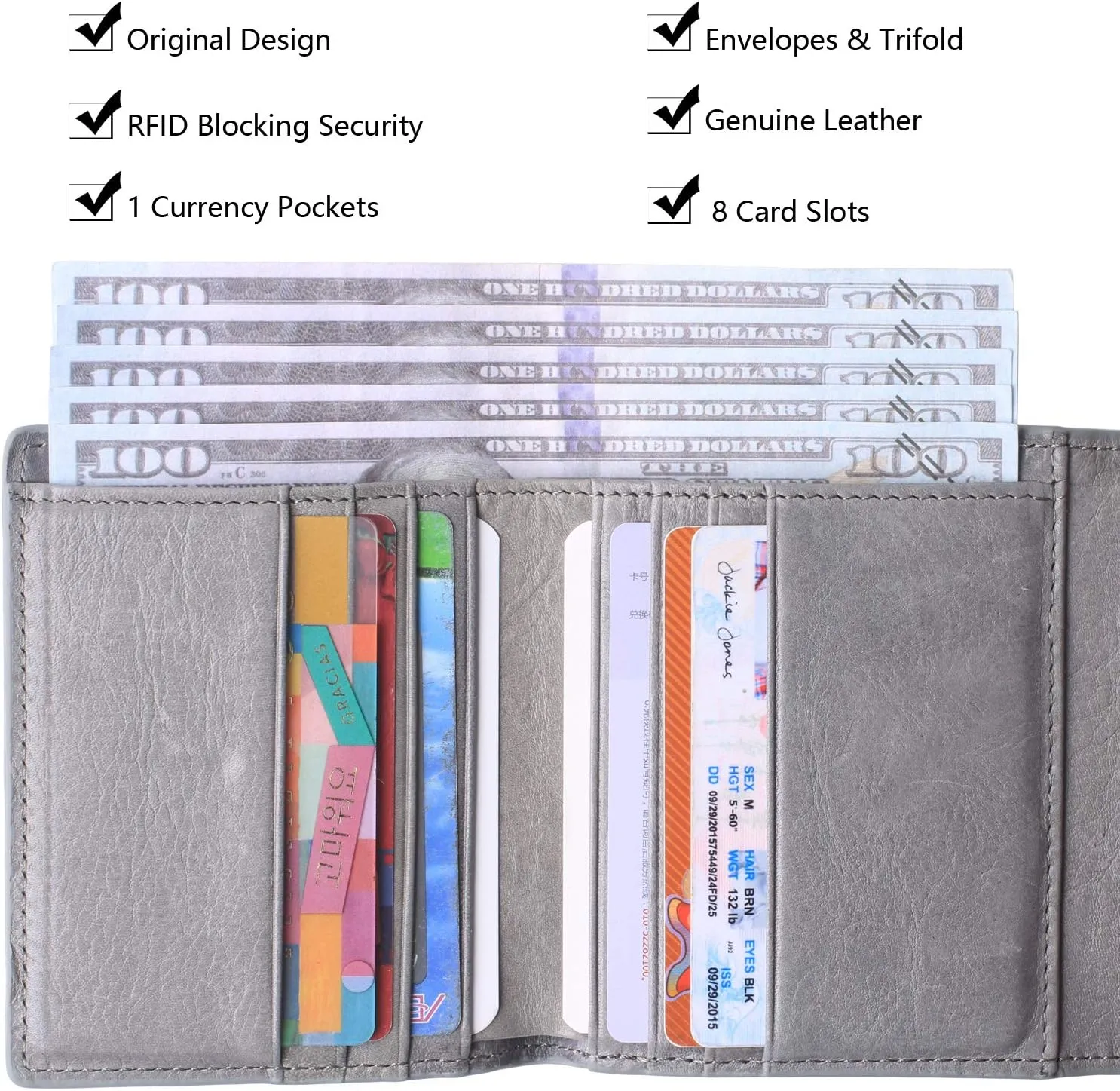 Borgasets Small Wallet for Women Genuine Leather RFID Blocking Card Holder Organizer Pocket Compact Bifold Ladies Mini Purse