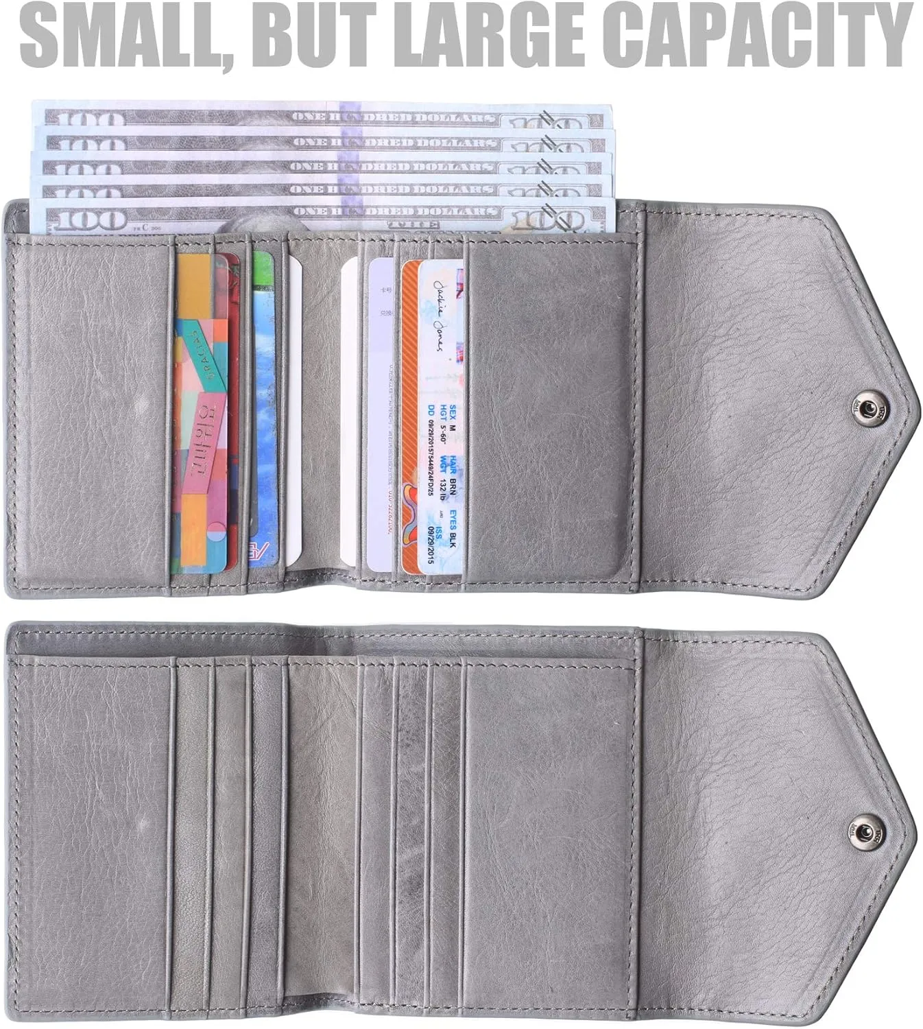 Borgasets Small Wallet for Women Genuine Leather RFID Blocking Card Holder Organizer Pocket Compact Bifold Ladies Mini Purse