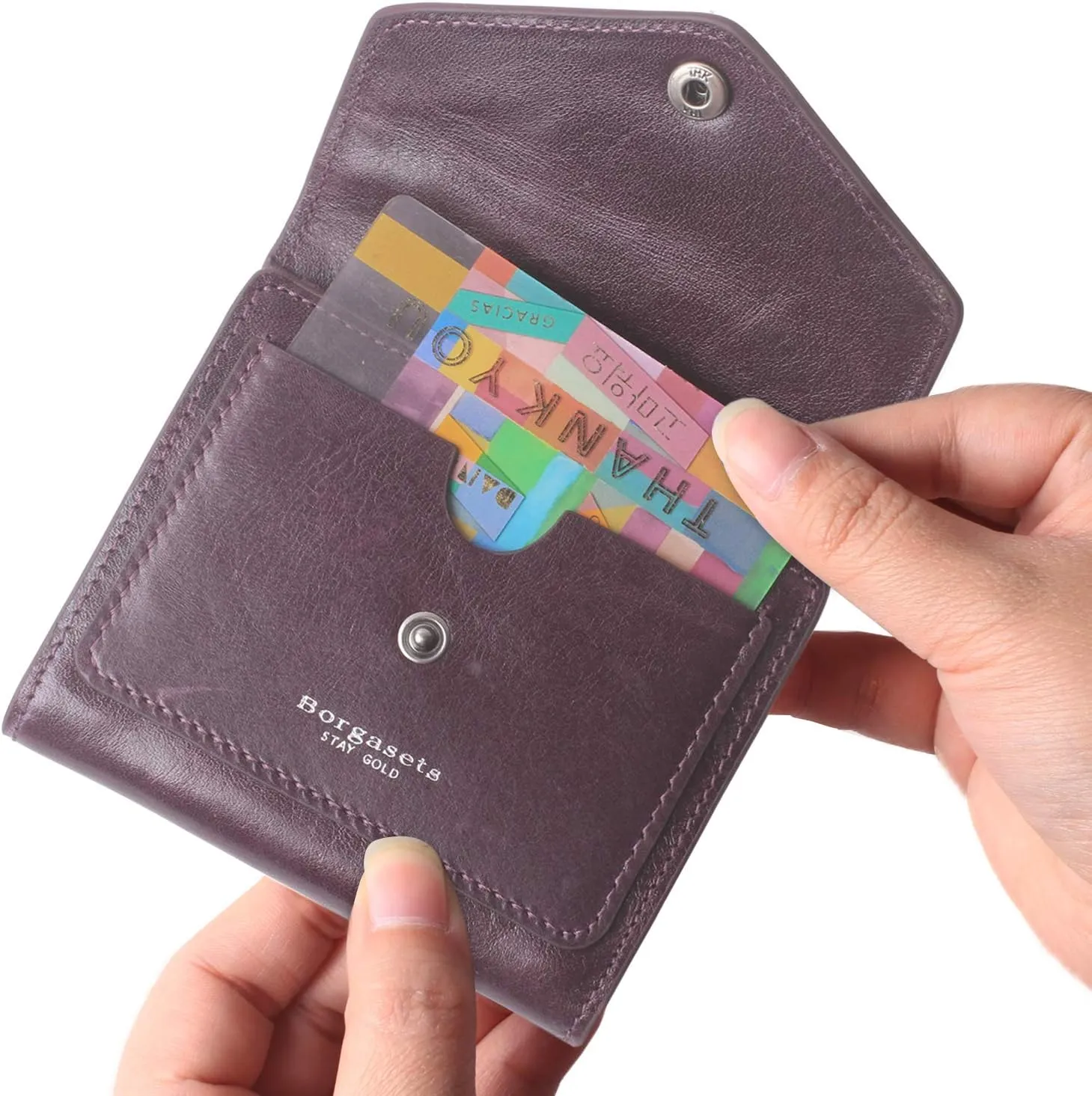 Borgasets Small Wallet for Women Genuine Leather RFID Blocking Card Holder Organizer Pocket Compact Bifold Ladies Mini Purse