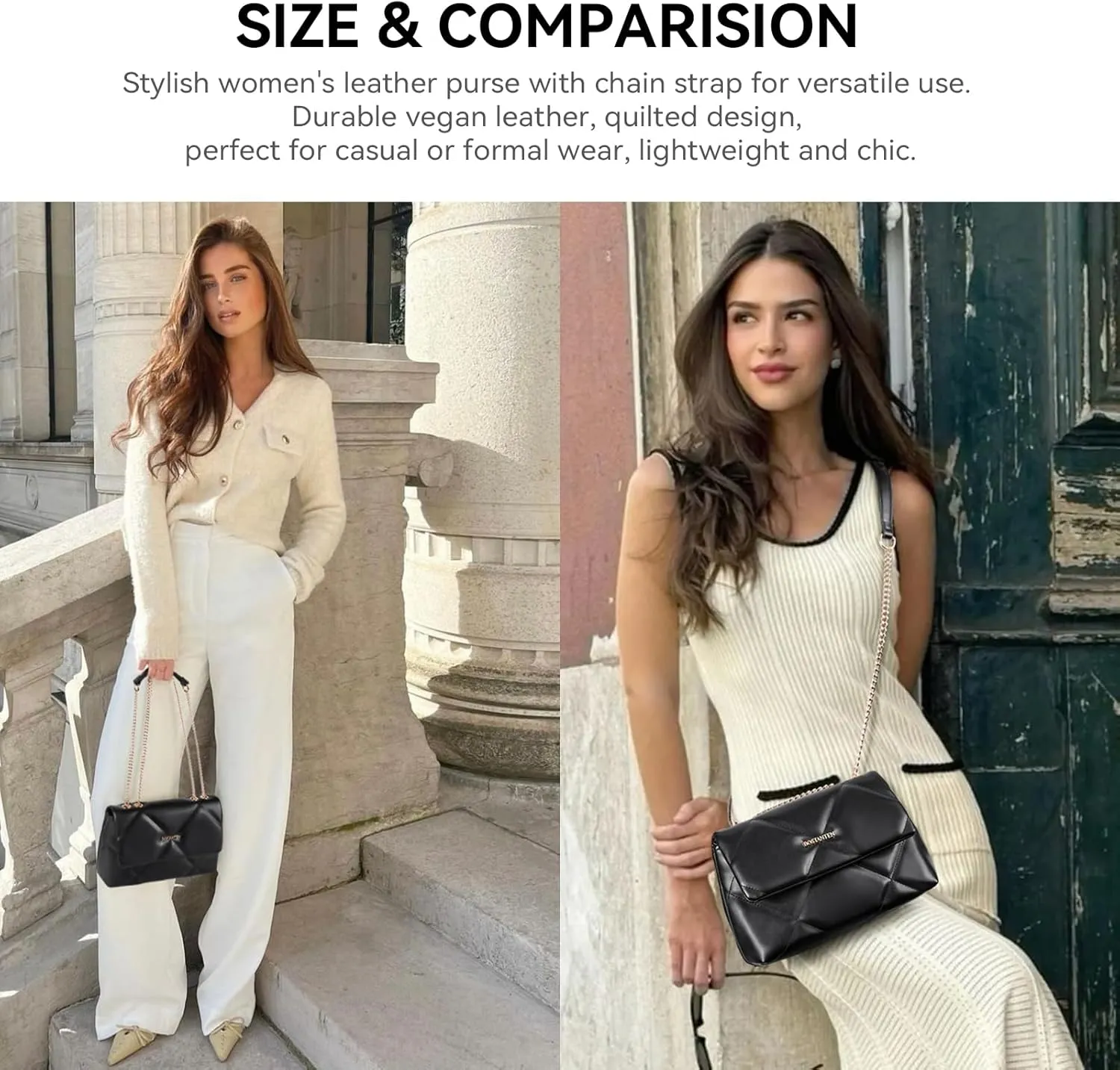 BOSTANTEN Crossbody Bags for Women Small Purse Vegan Leather Quilted Shoulder Bag With Chain Trendy Ladies Handbags