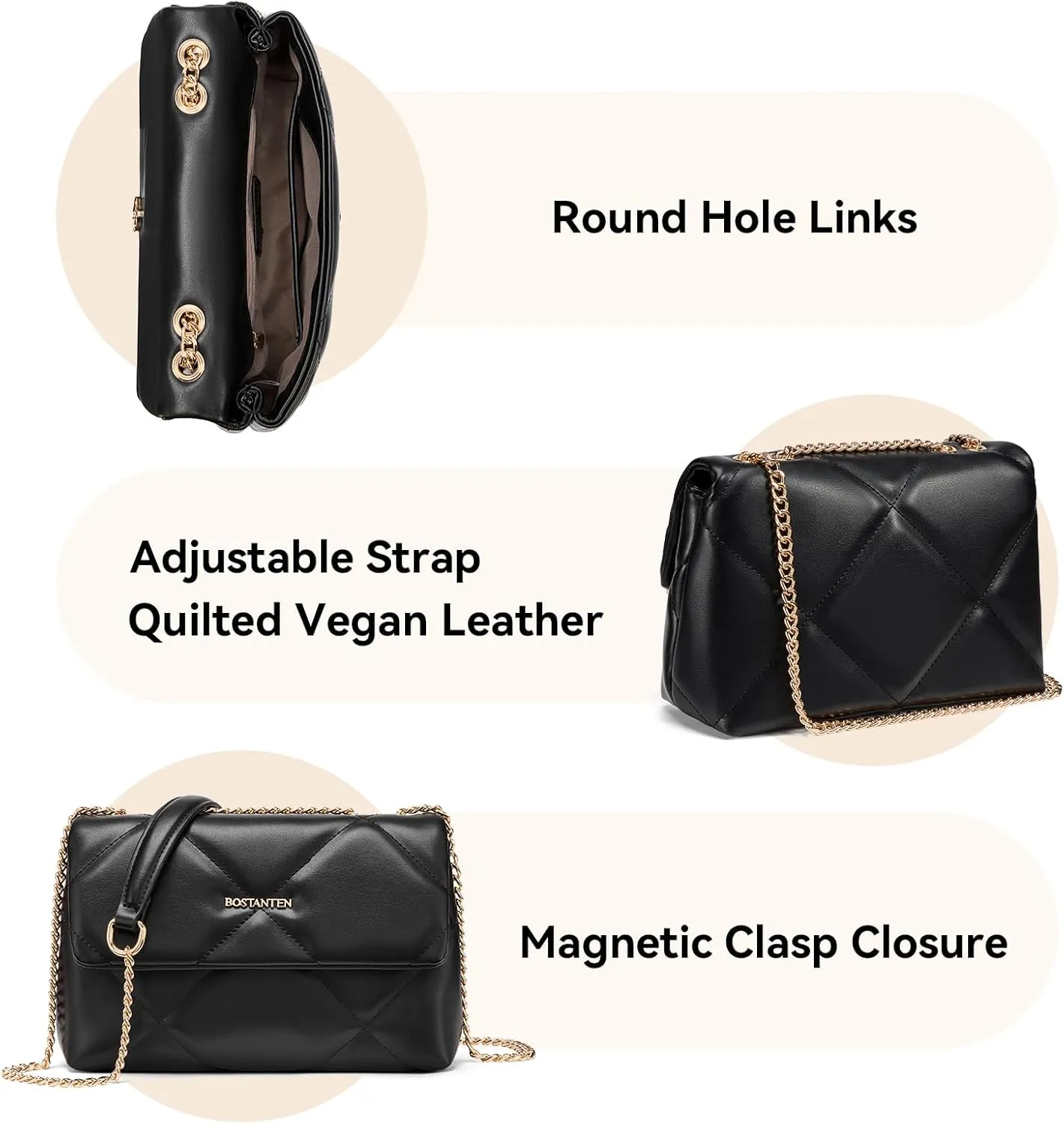 BOSTANTEN Crossbody Bags for Women Small Purse Vegan Leather Quilted Shoulder Bag With Chain Trendy Ladies Handbags