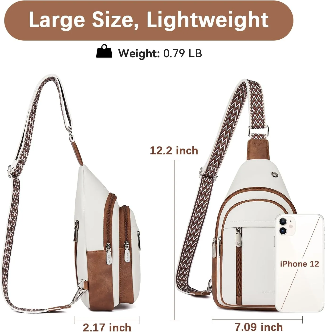 BOSTANTEN Sling Bag Cross Body Bag Trendy Leather Crossbody Purse Chest Bag with Adjustable Guitar Strap for Travel