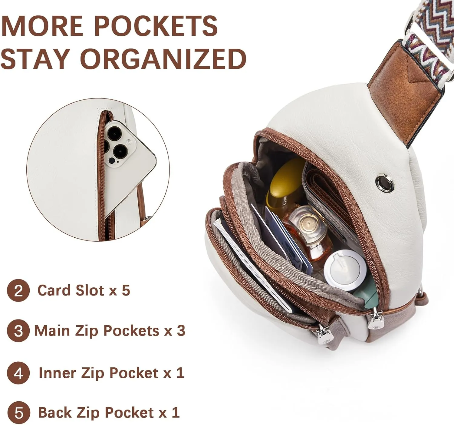 BOSTANTEN Sling Bag Cross Body Bag Trendy Leather Crossbody Purse Chest Bag with Adjustable Guitar Strap for Travel