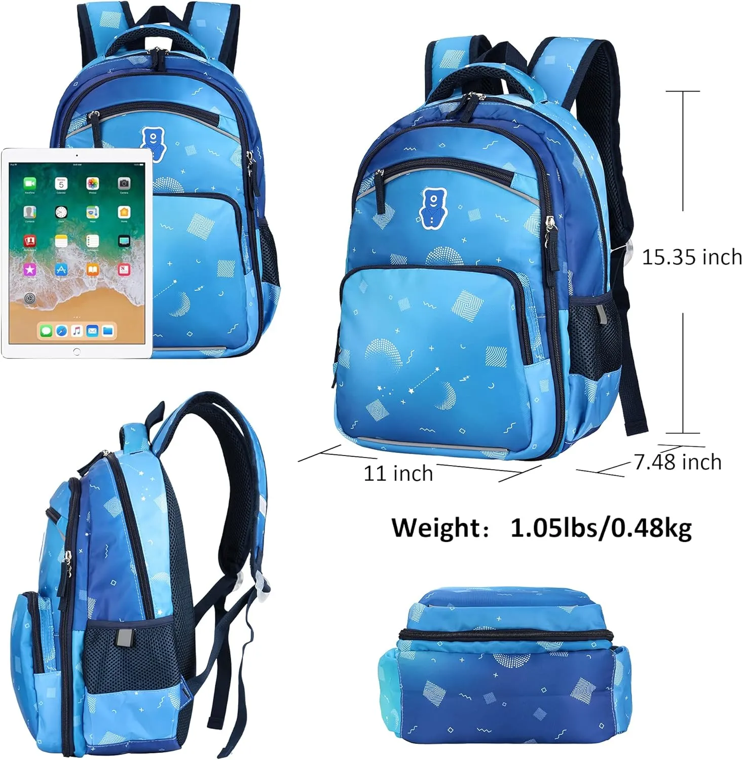Boy's School Backpack, 15" LightWeight Water-Resistant Children Backpack for Primary School, Fit for Age from 4 to10 Years(BPK15C)
