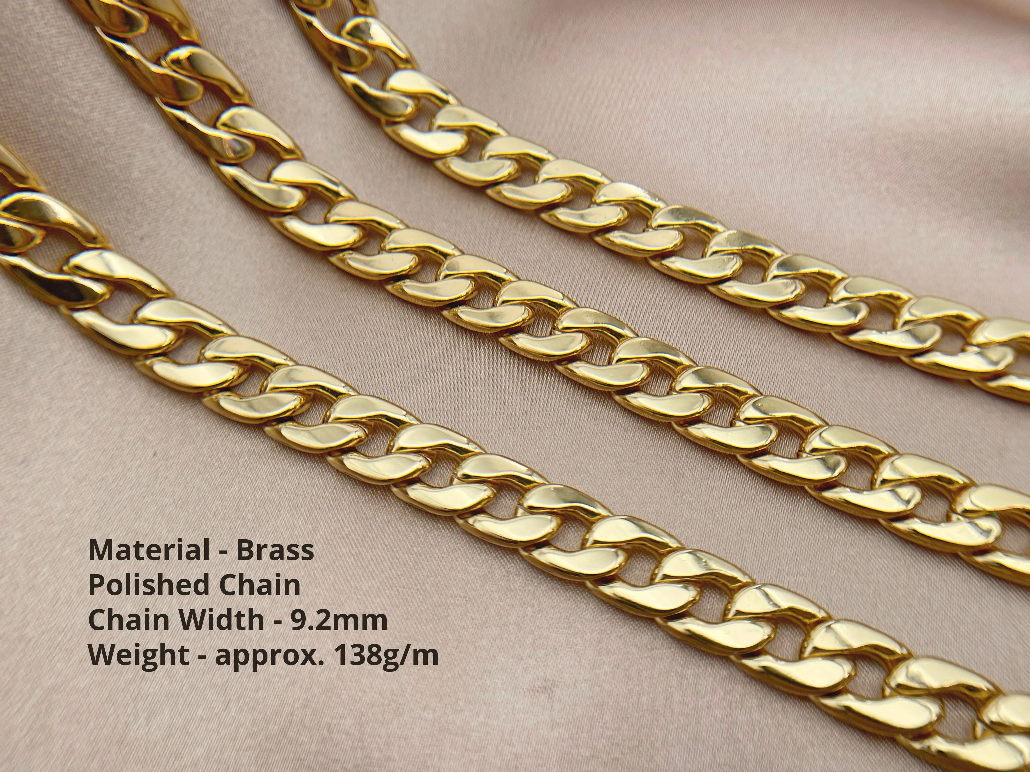Brass Purse Chain Width 9.2mm, Gold NK Curb Bag Chain