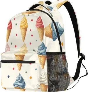 Budxapjw Colorful Ice Cream Travel Laptop Backpack for Women Men Polka Dots Waterproof Bag with Adjustable Padded Shoulder Straps for Business Work Travel Hiking Camping