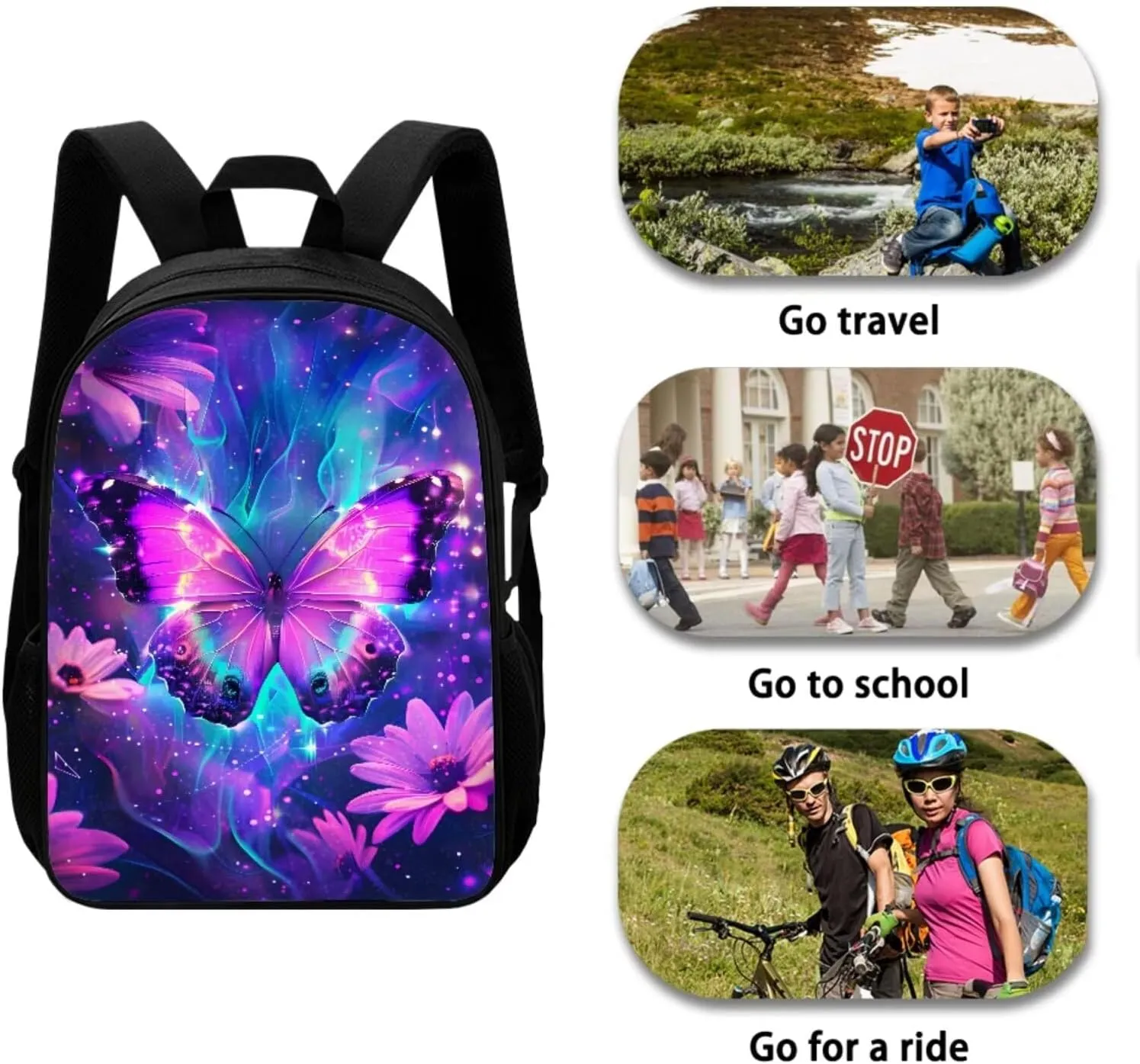 Butterfly Floral Backpacks and Lunch Boxes for Girls School Bags for Boys 5-7 Back to School 17Inch Bookbags with Zipper Pocket Gift Choice for Children/Kids On Back To School,Birthday
