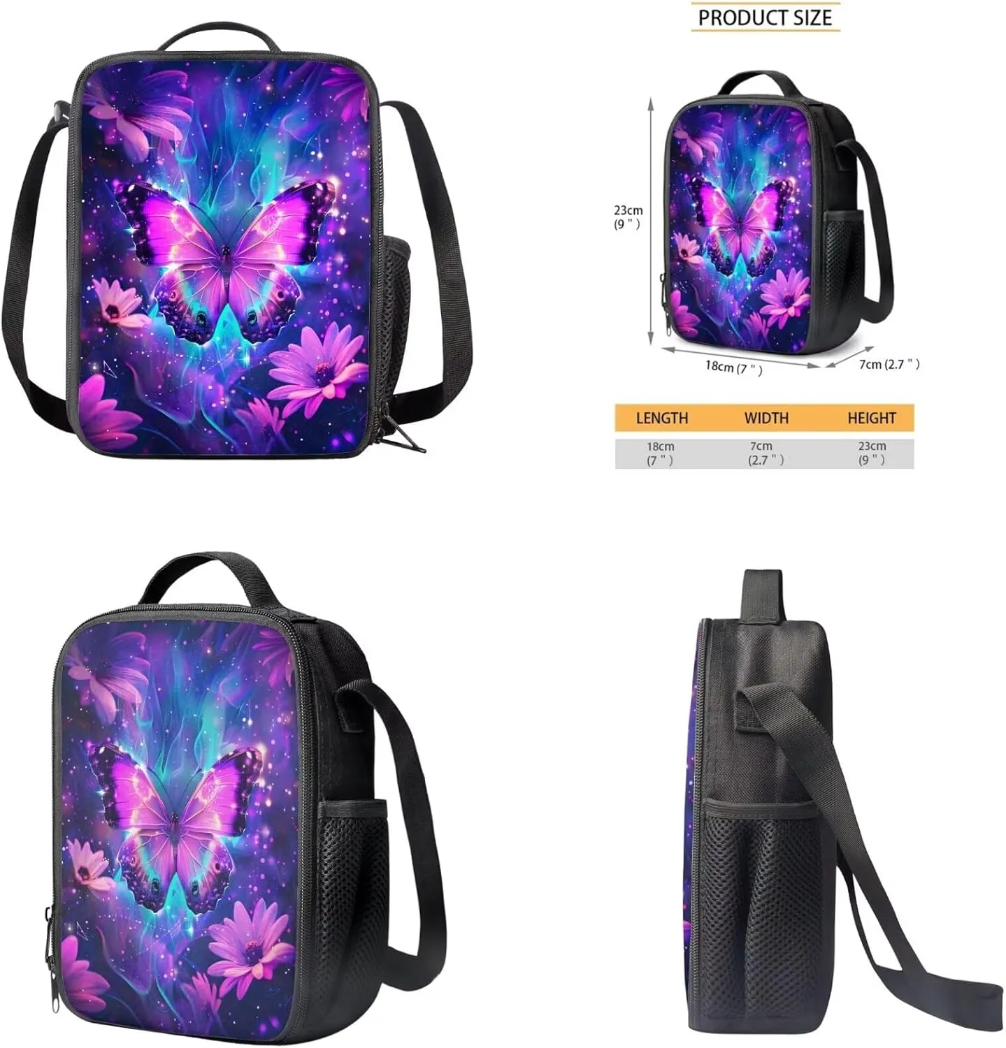 Butterfly Floral Backpacks and Lunch Boxes for Girls School Bags for Boys 5-7 Back to School 17Inch Bookbags with Zipper Pocket Gift Choice for Children/Kids On Back To School,Birthday