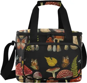 Butterfly Mushroom Black Insulated Cooler Bag for Women Men Leakproof 24 Can Camping Cooling Bag for Travel Outdoors Trip