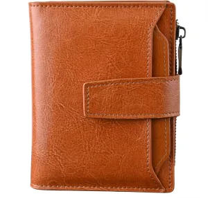 Bveyzi Women's Small Leather RFID Blocking Bifold Zipper Pocket Wallet Ladies Credit Card Slots Purse with id Window