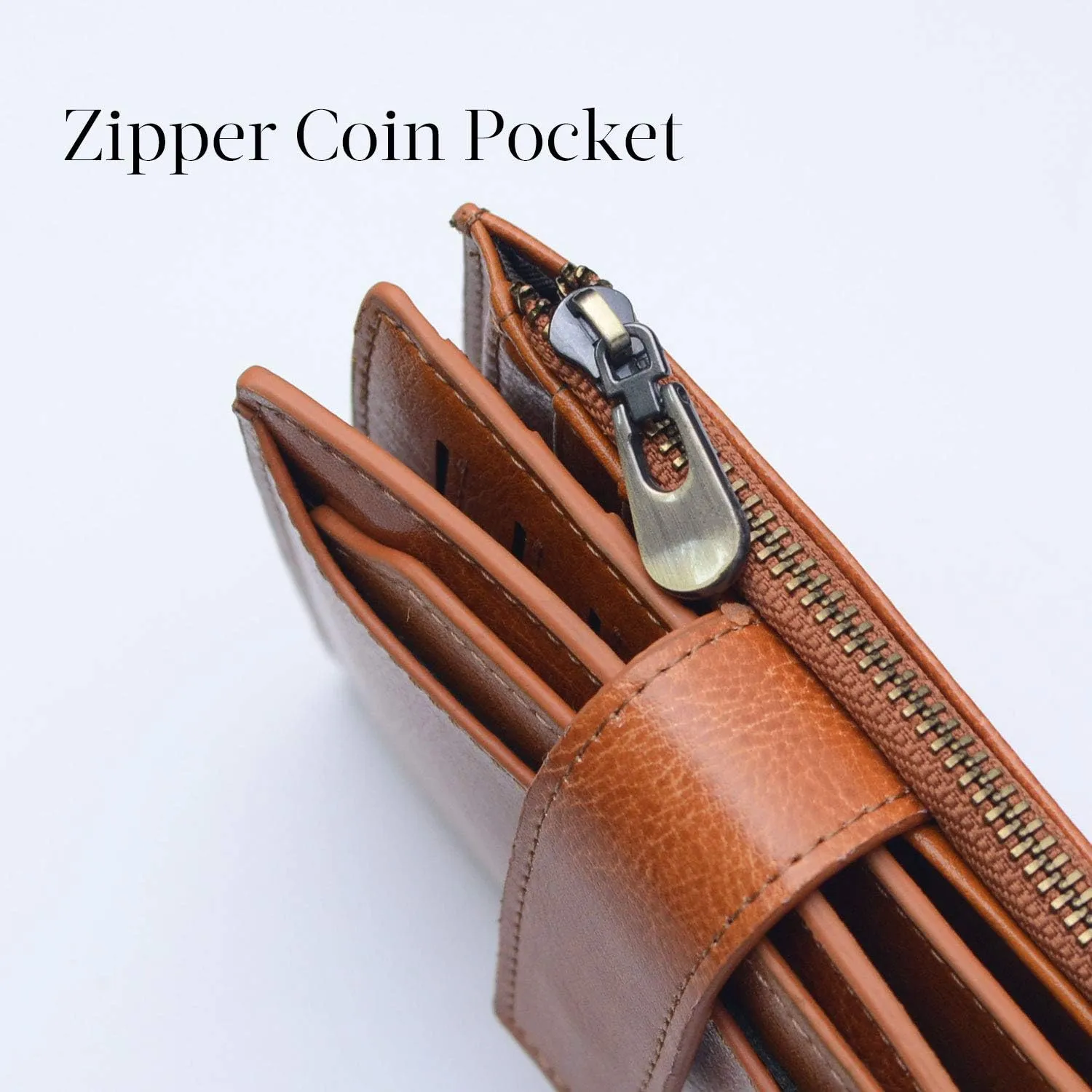 Bveyzi Women's Small Leather RFID Blocking Bifold Zipper Pocket Wallet Ladies Credit Card Slots Purse with id Window
