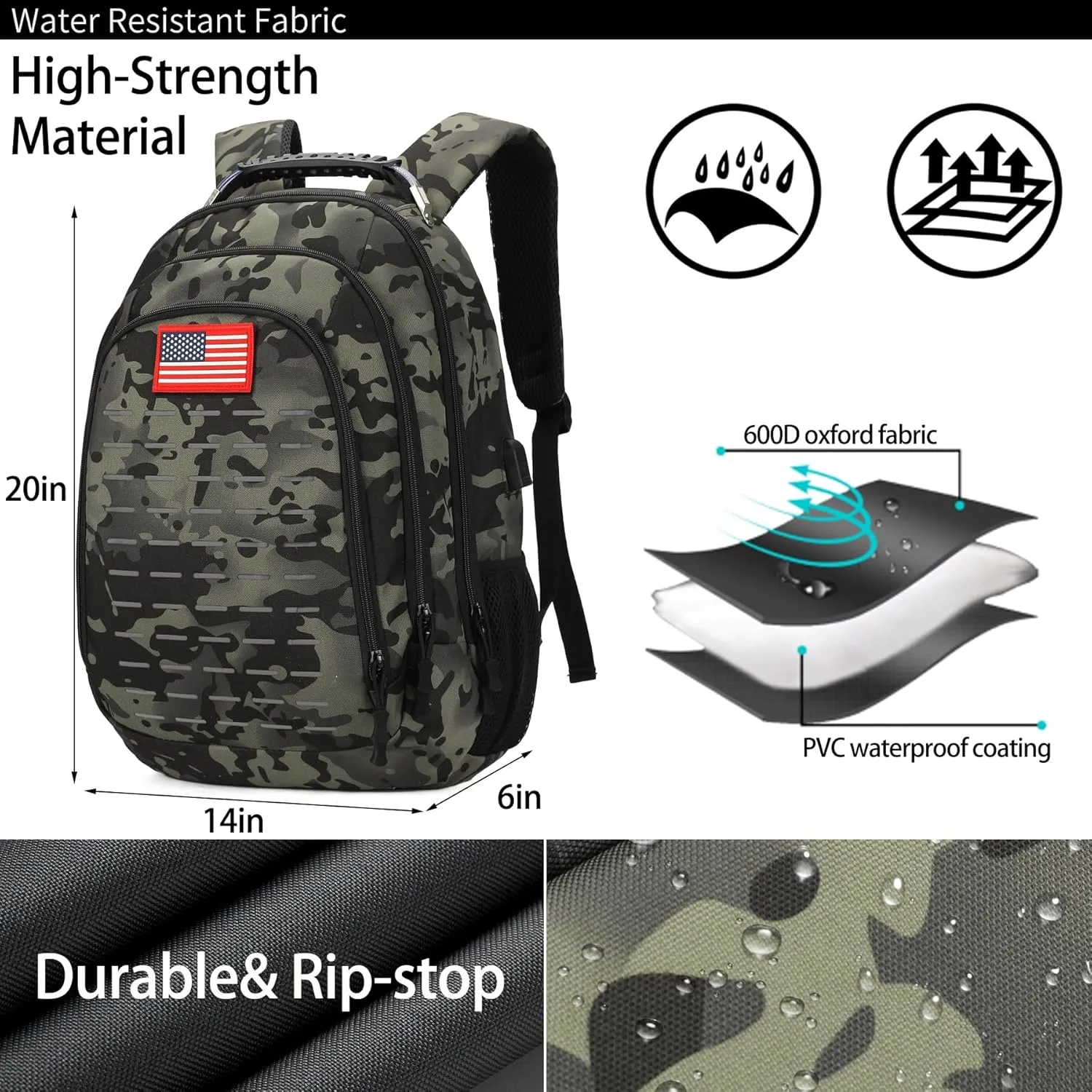 Camo Backpack for boys, Teen Boys Backpacks for School,Camo Bookbag for kid,Small Tactica Backpack for outdoor,with USB Charging Port,40L