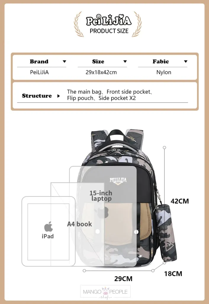 Camouflage Design Backpacks for High School and College Students