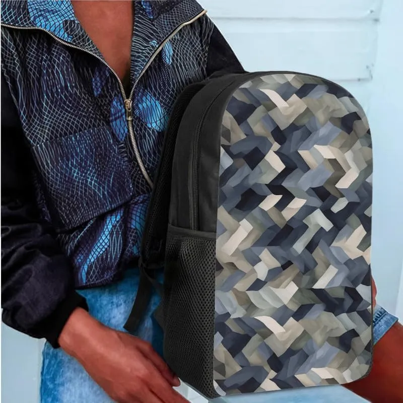 Camouflage Gray Stripes 17" College Backpacks Sets Geometric Stripe 3 Pieces Lunch Bag Modern Art Large Capacity Pencil Case for Student
