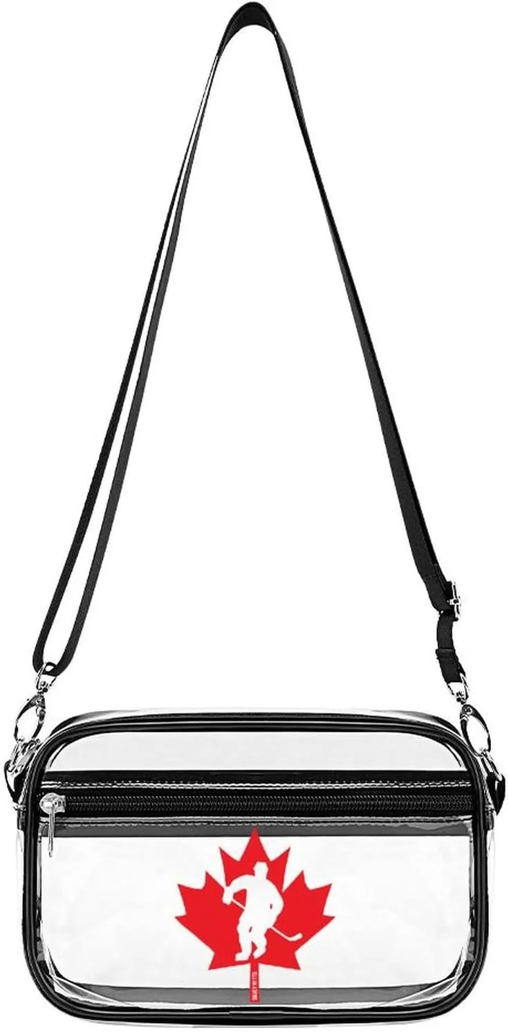 Canada Hockey Player Maple Leaf Clear Purse Stadium Crossbody Bags for Women and Men Adjustable Shoulder Handbags
