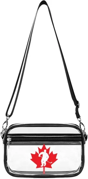 Canada Hockey Player Maple Leaf Clear Purse Stadium Crossbody Bags for Women and Men Adjustable Shoulder Handbags